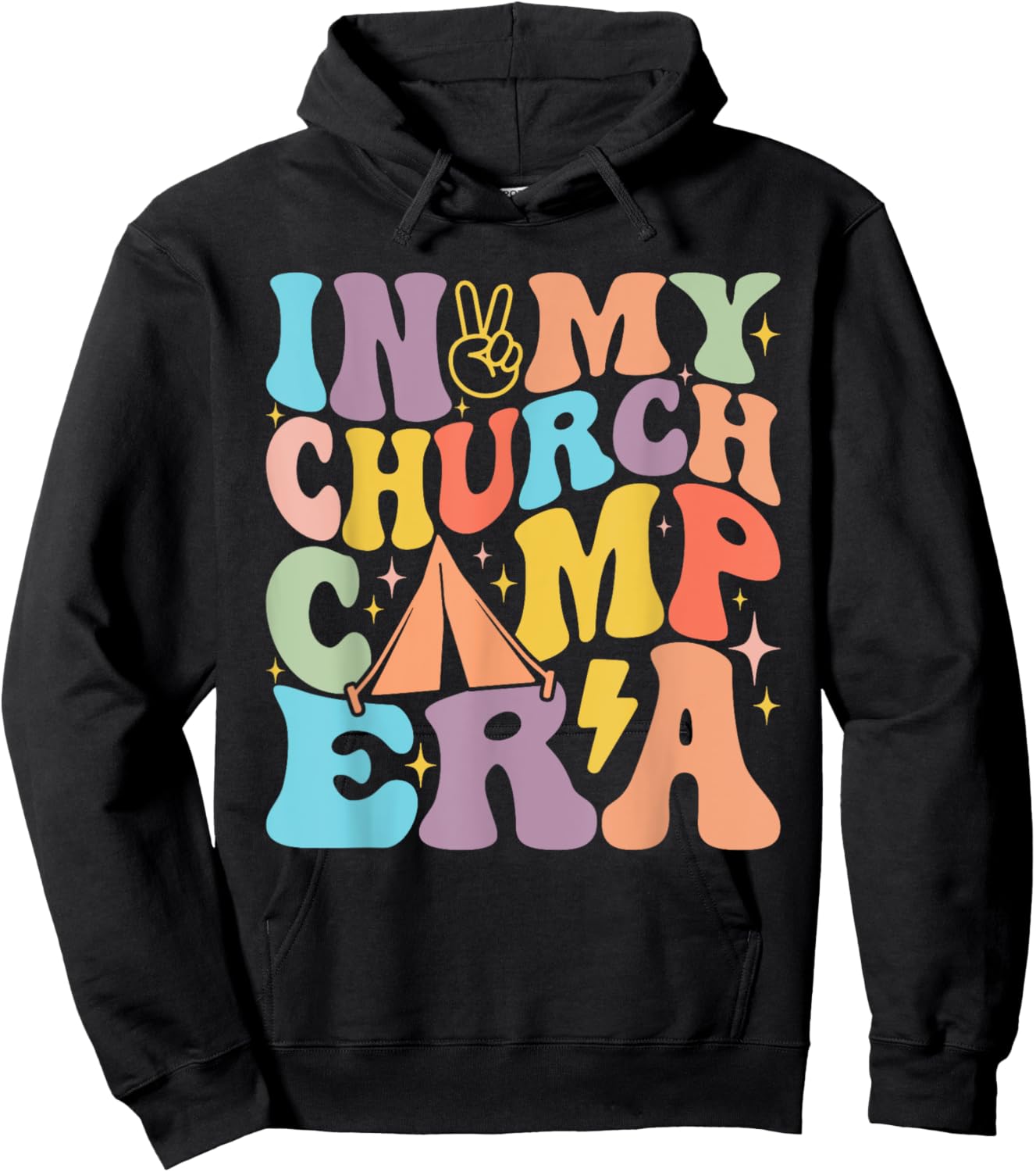 In My Groovy Church Camp Era Summer Vacation Camping Squad Hoodie - Hoodie | Black