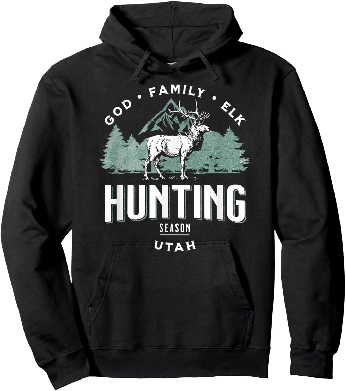 Utah God, Family, Elk Hunting Season Illustration Hoodie - Hoodie | Black