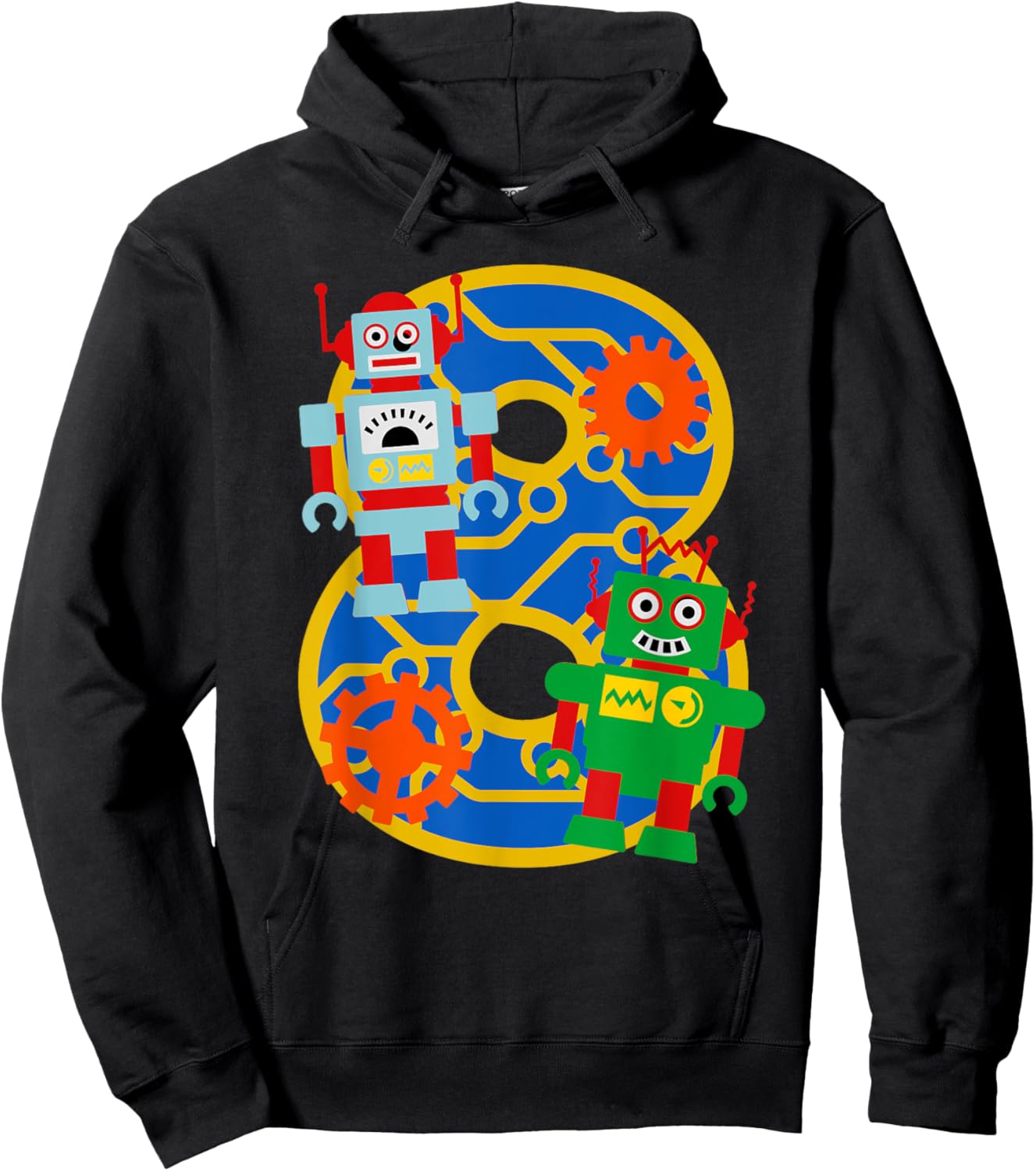8th Birthday Kids 8 Year Old Little Robot Robotics Engineer Hoodie - Hoodie | Black