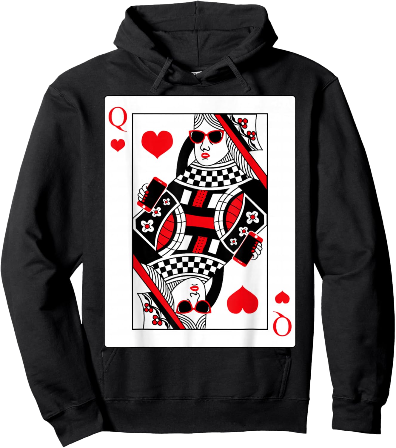 Modern Cool Queen Of Hearts Card Red Sunglasses Graphic Hoodie - Hoodie | Black