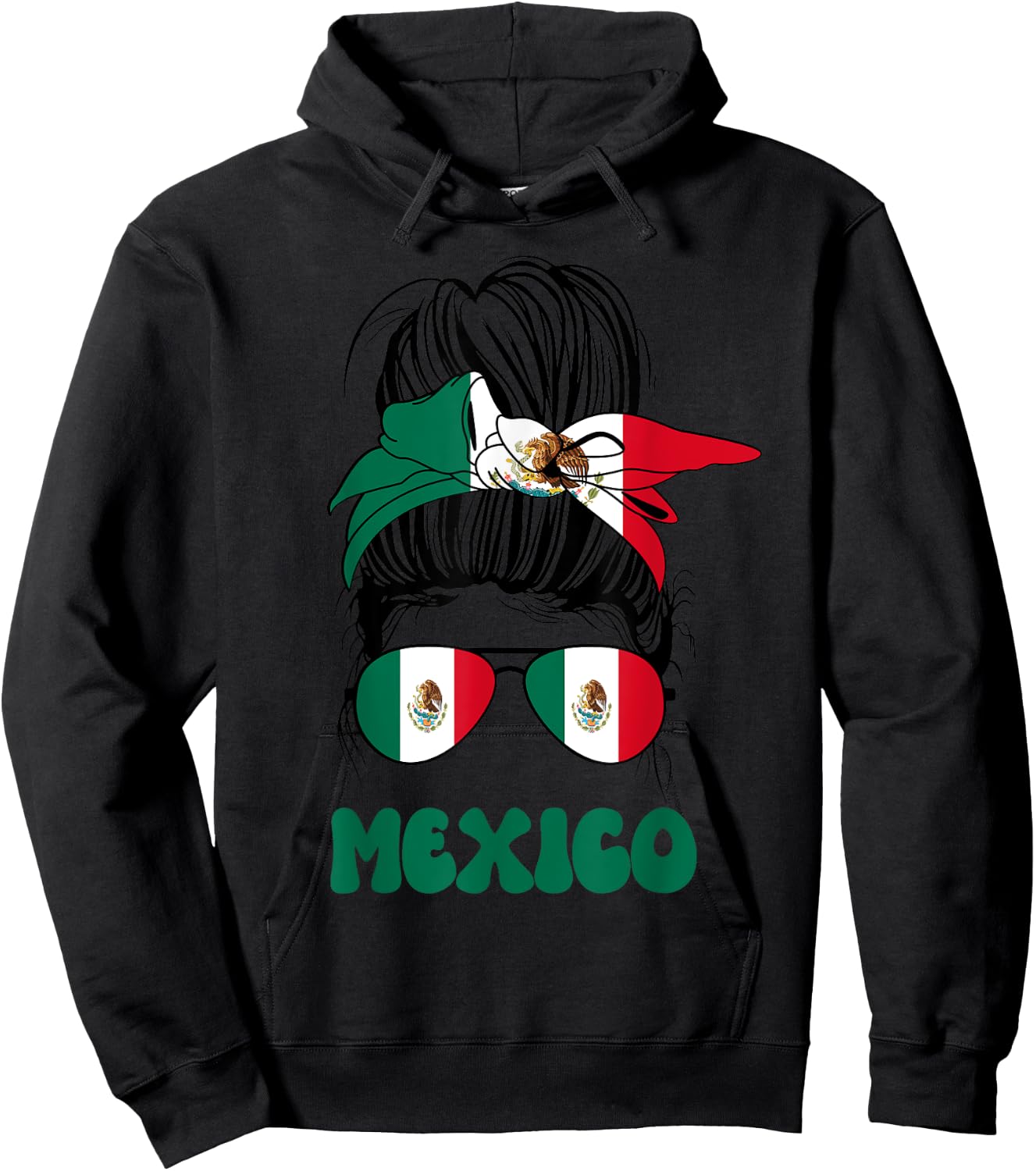 Mexican Women Messy Bun, Proud Mexico Flag For Girls Hoodie - Hoodie | Black