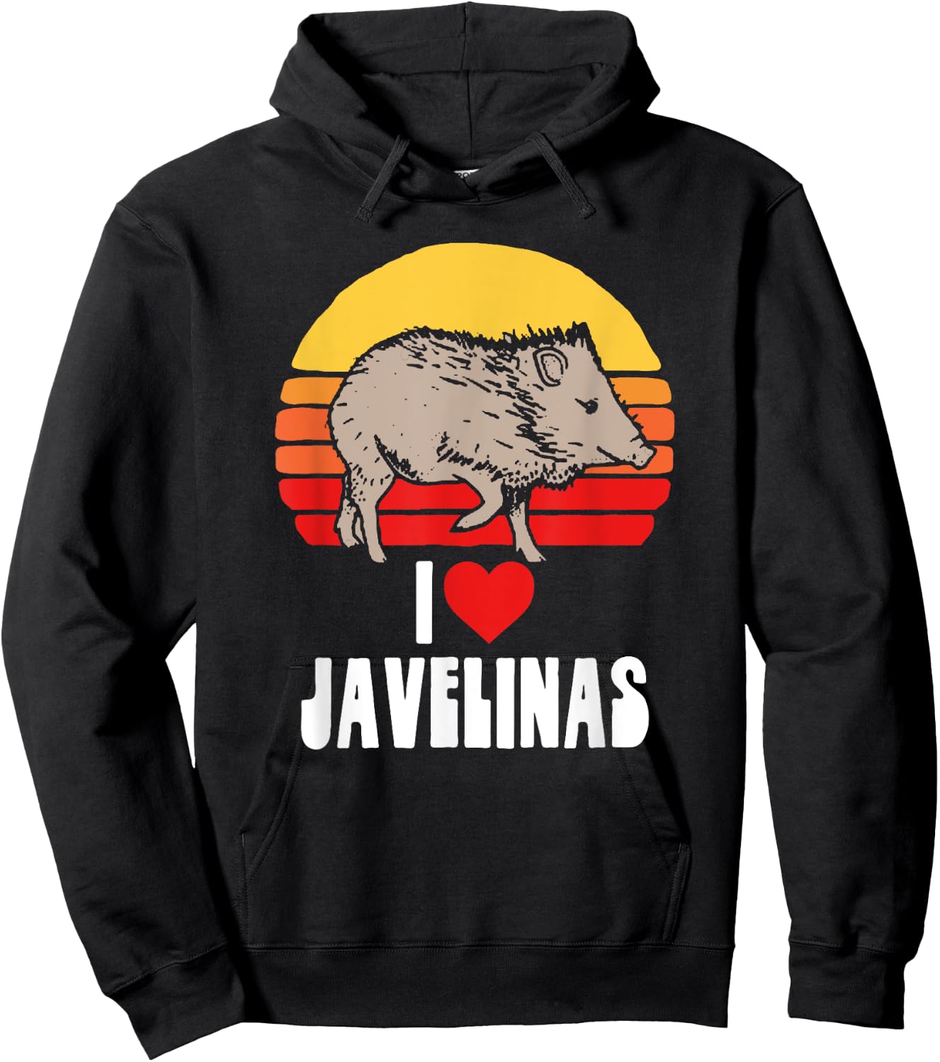 I Love Javelinas Vintage Retro 80s Sunset Cute Heart Arizona Hoodie - Hoodie | Black