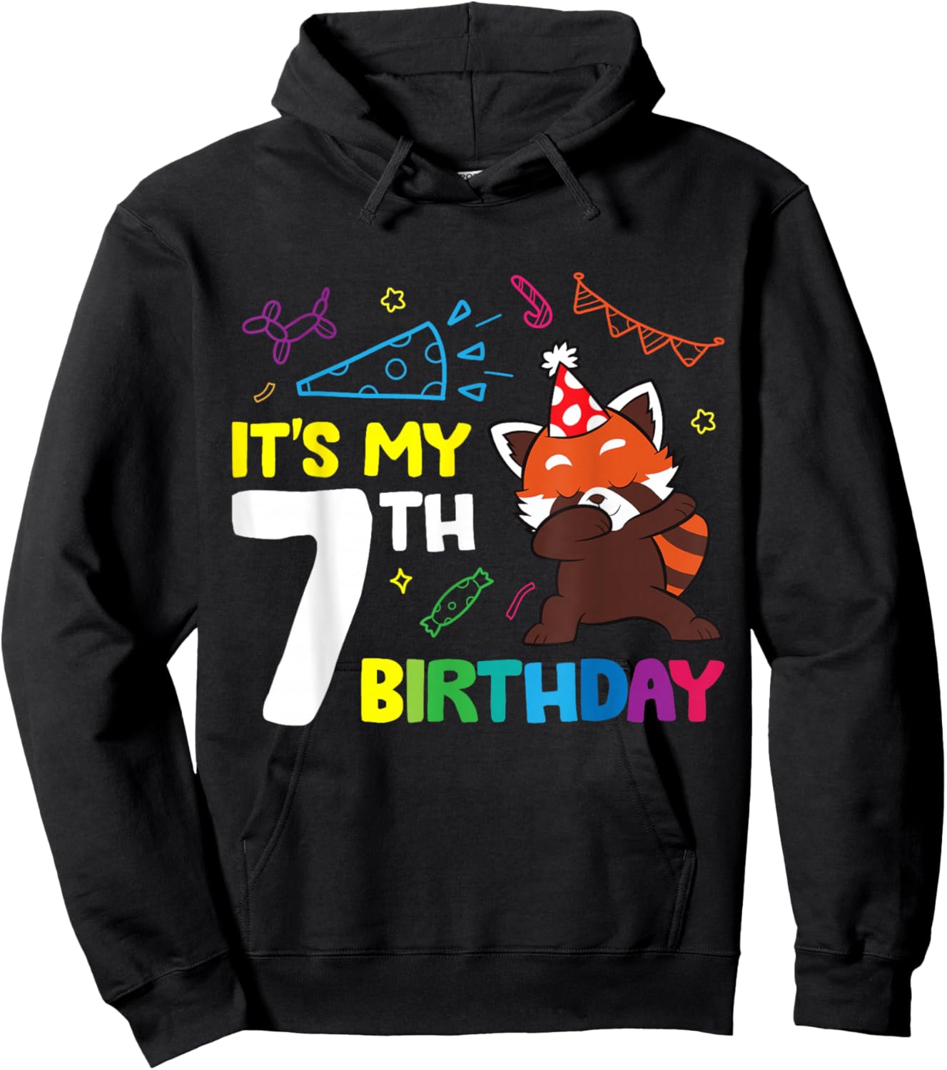 Red Panda Birthday It's My 7th Birthday Red Panda Hoodie - Hoodie | Black