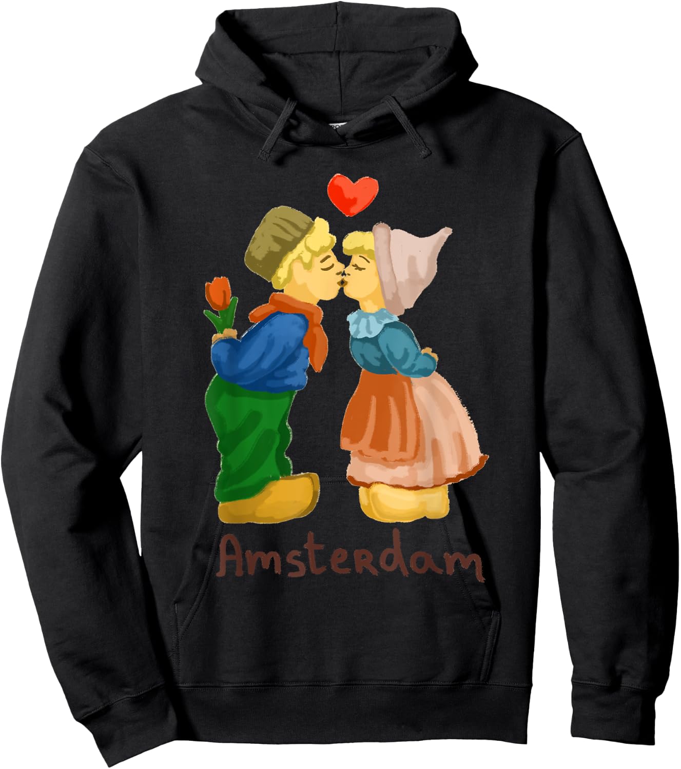 Amsterdam Boy Girl Kiss Love Heart Tulip Holland Netherlands Hoodie - Hoodie | Black