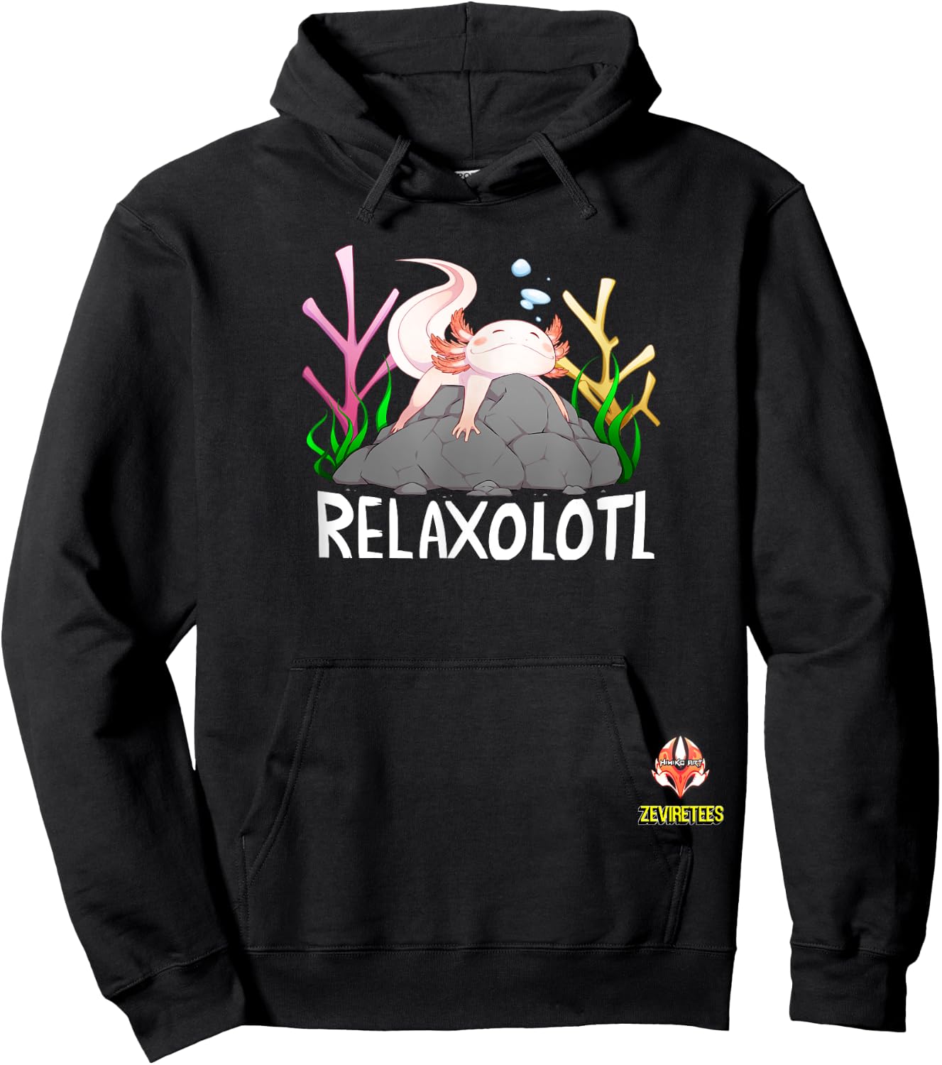 Relaxolotl a cute relaxing axolotl on a rock Hoodie - Hoodie | Black
