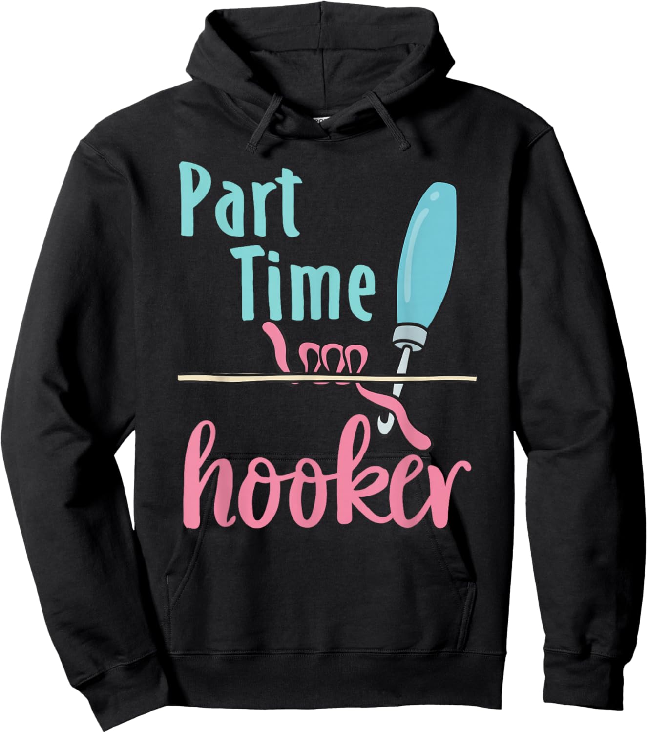Cool Rug Hooking Artist Gifts and Apparel Adult Funny Rug Hooking X-Small Black Short Sleeve Modern Funny Letter Print Fun Humorous 'hooker' Pun Design Hoodie - Hoodie | Black