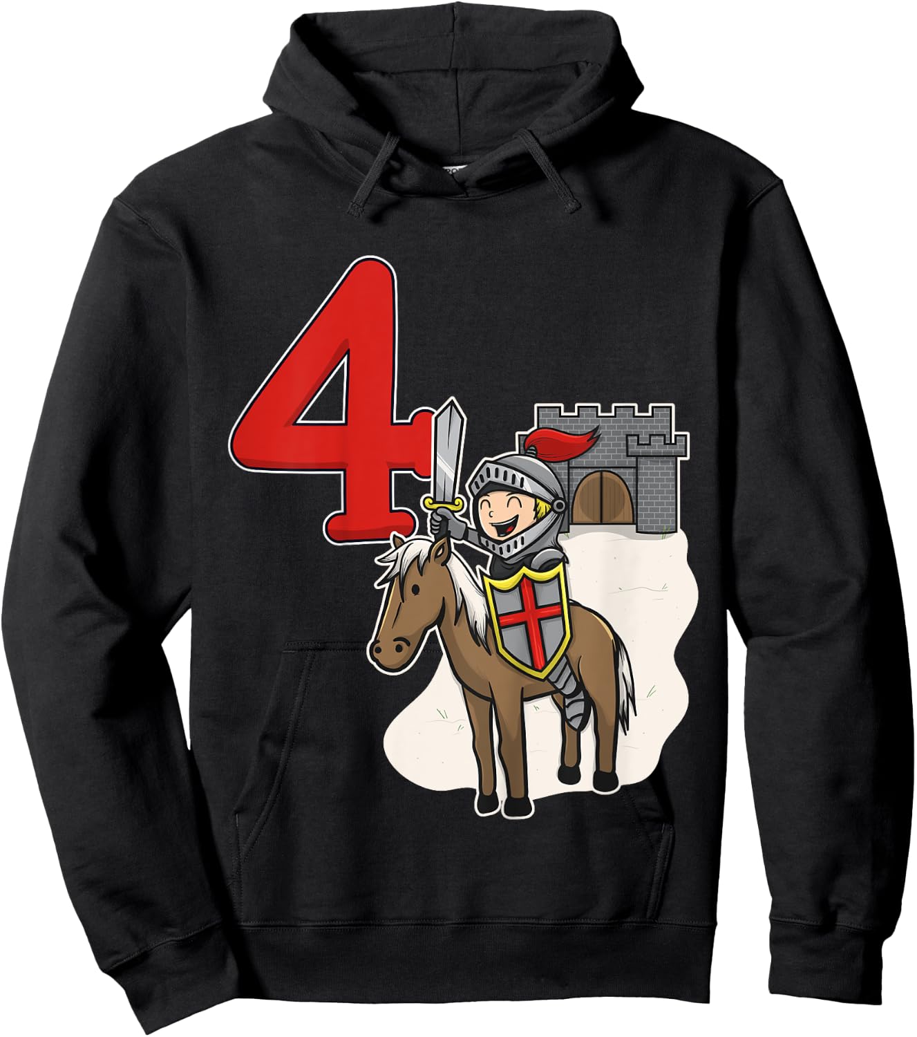 Knight 4th Birthday - Castle and Number 4 Shirt Hoodie - Hoodie | Black