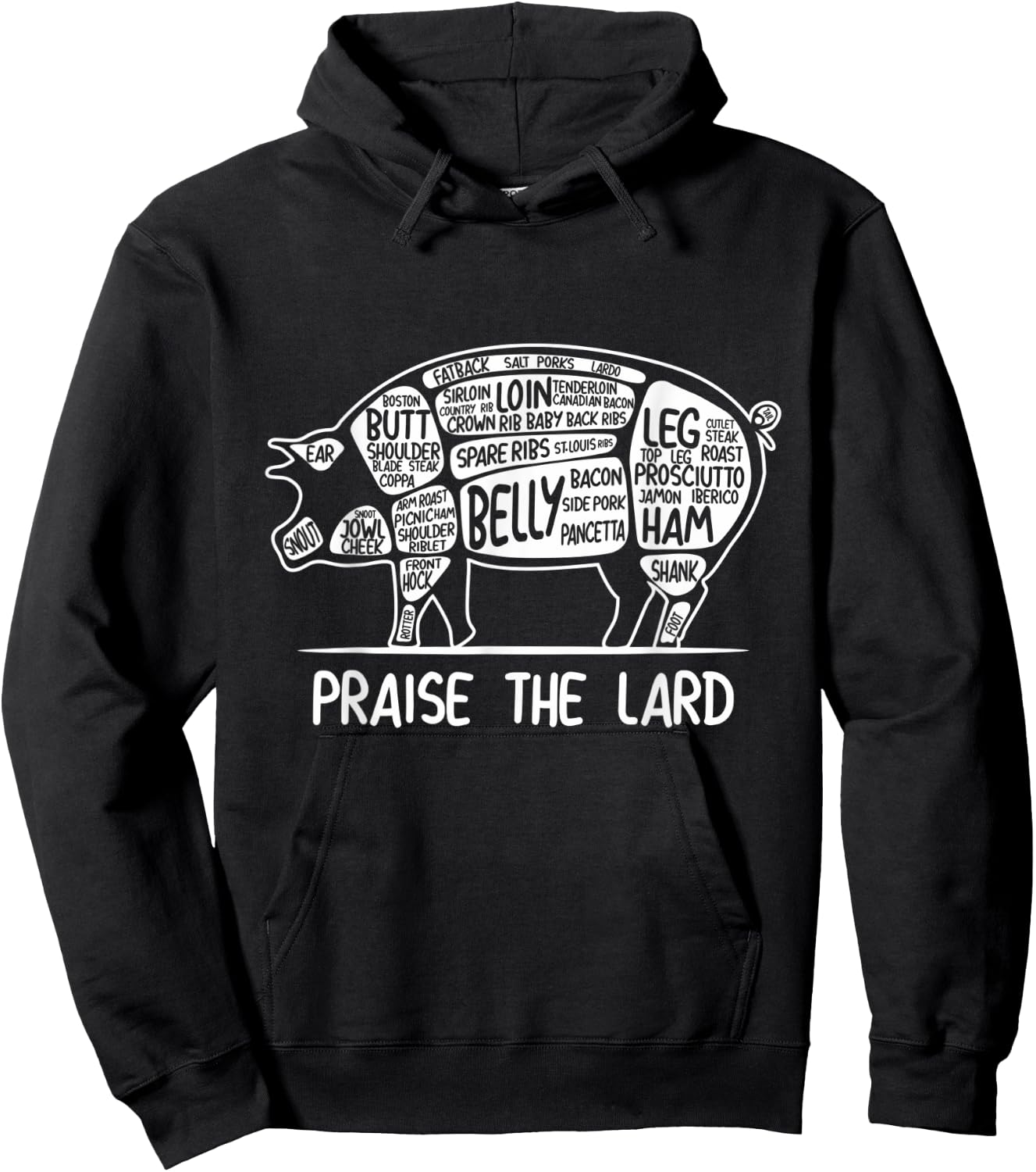 Praise the Lard Funny Pork Bacon Lover T Shirt Hoodie - Hoodie | Black