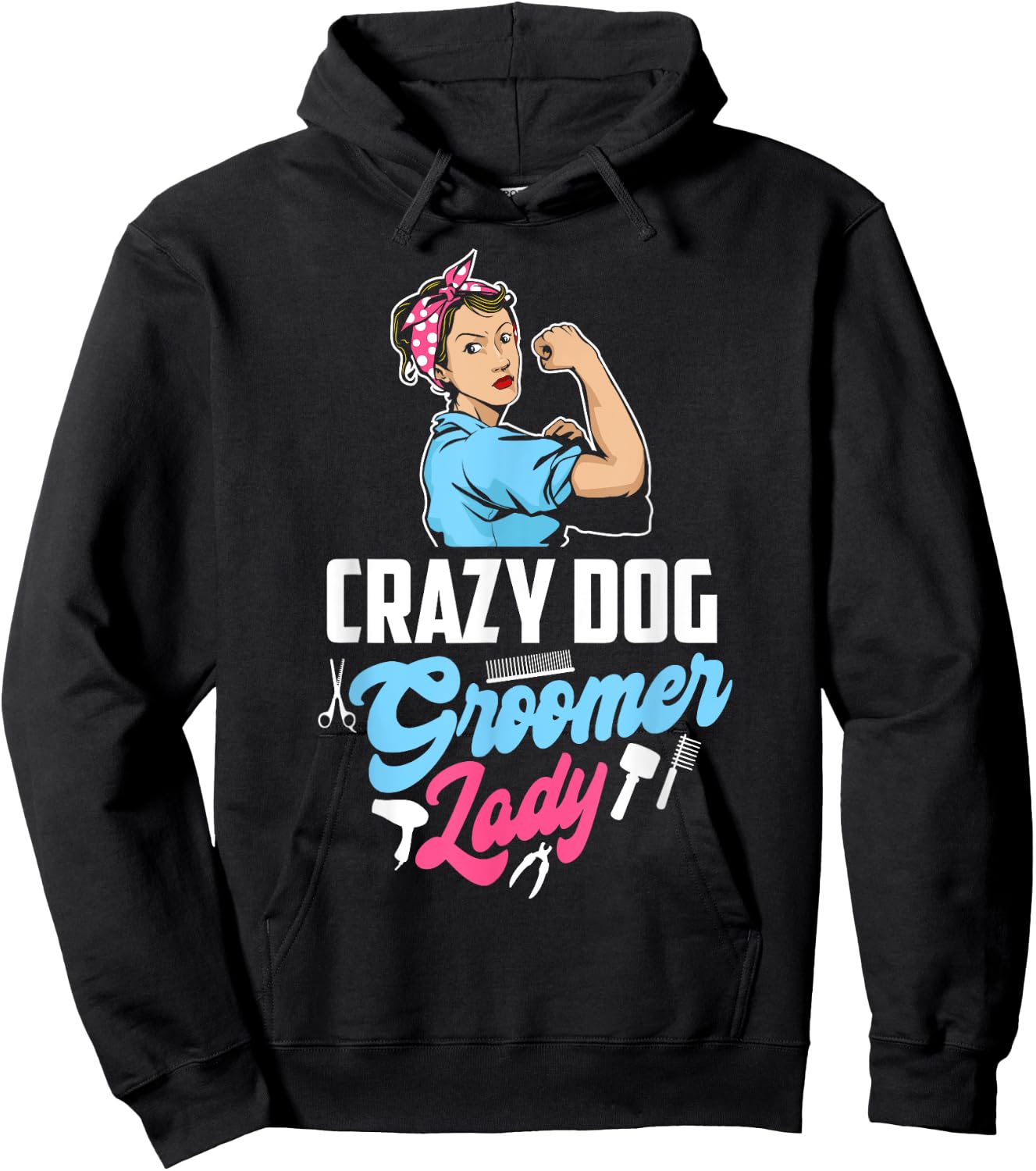 Grazy Dog Groomer Lady Funny Pet Stylist Dog Grooming Hoodie - Hoodie | Black