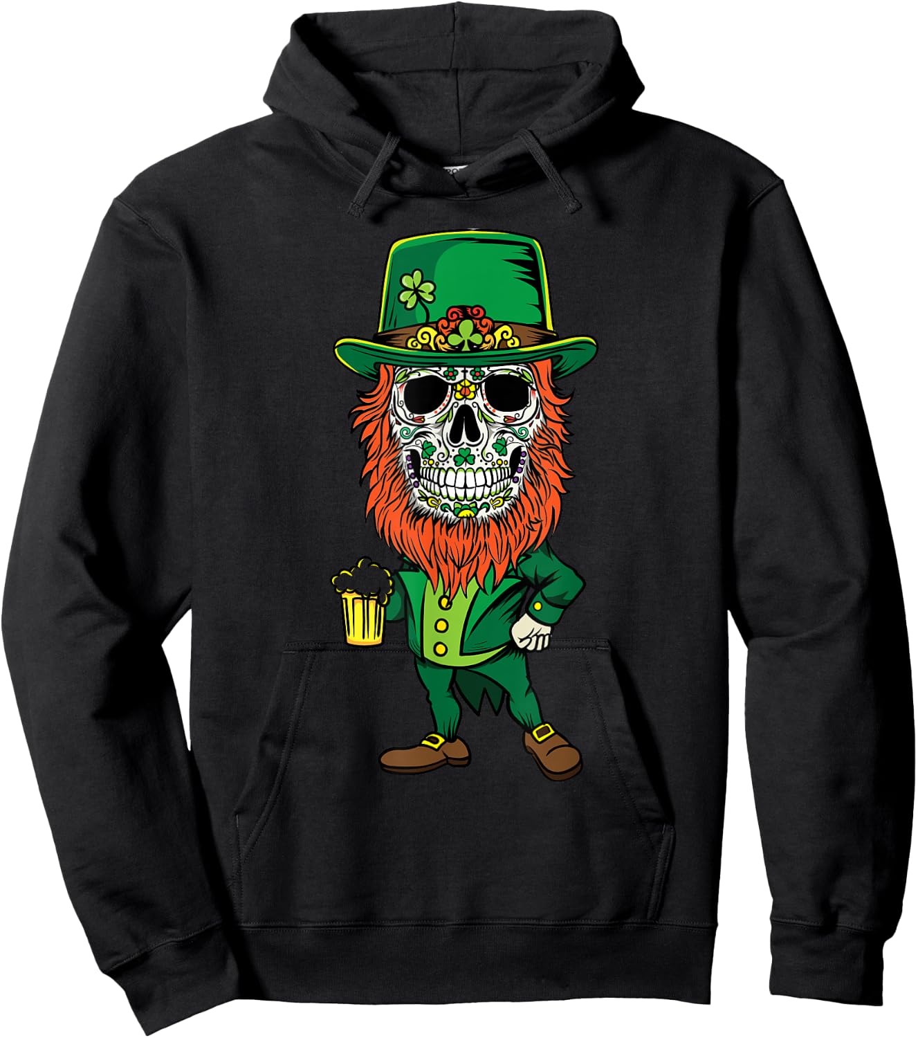 Leprechaun St Patricks Day of dead - Sugar Skull Men Women Hoodie - Hoodie | Black