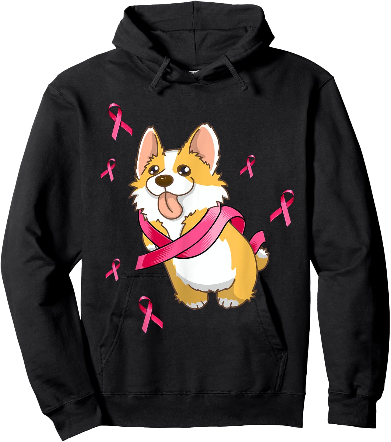 Cute Corgi Dog Breast Cancer Awareness Pink Ribbon Men Women Hoodie - Hoodie | Black