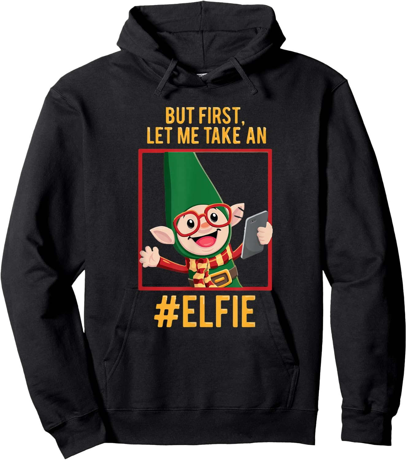 Funny Christmas Elf Let Me Take a Selfie 'Elfie' Hoodie - Hoodie | Black