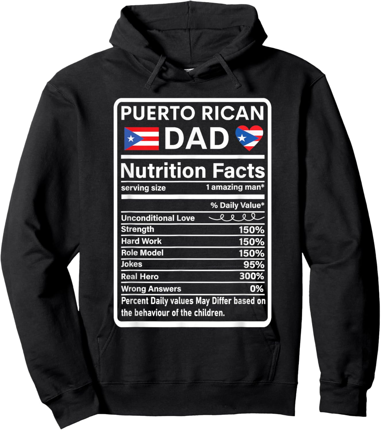 Puerto Rican Dad Nutrition Facts Boricua Puerto Rico PR Flag Hoodie - Hoodie | Black