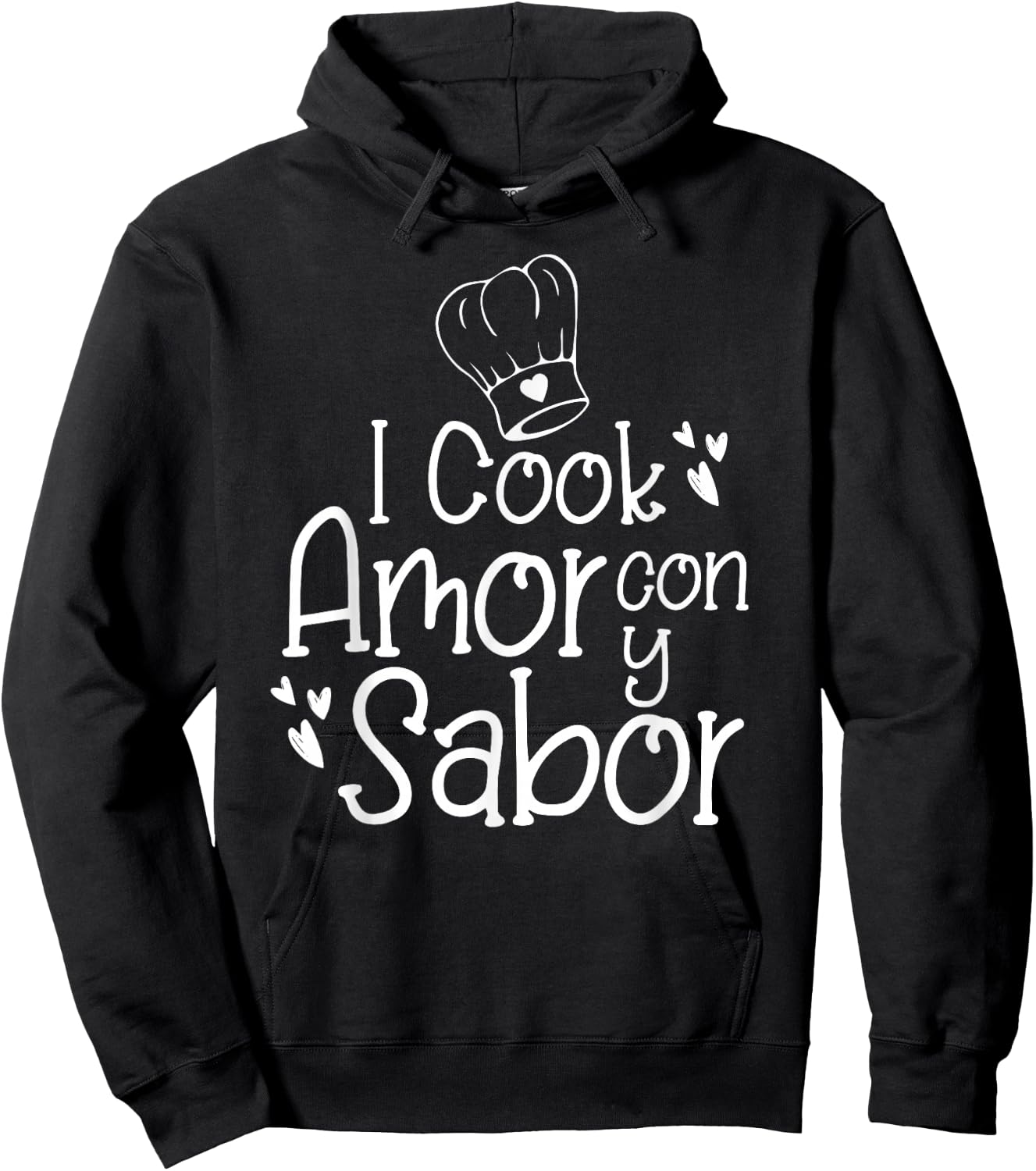 I Cook Con Amor y Sabor Hispanic Bilingual Spanish Chef Gift Hoodie - Hoodie | Black