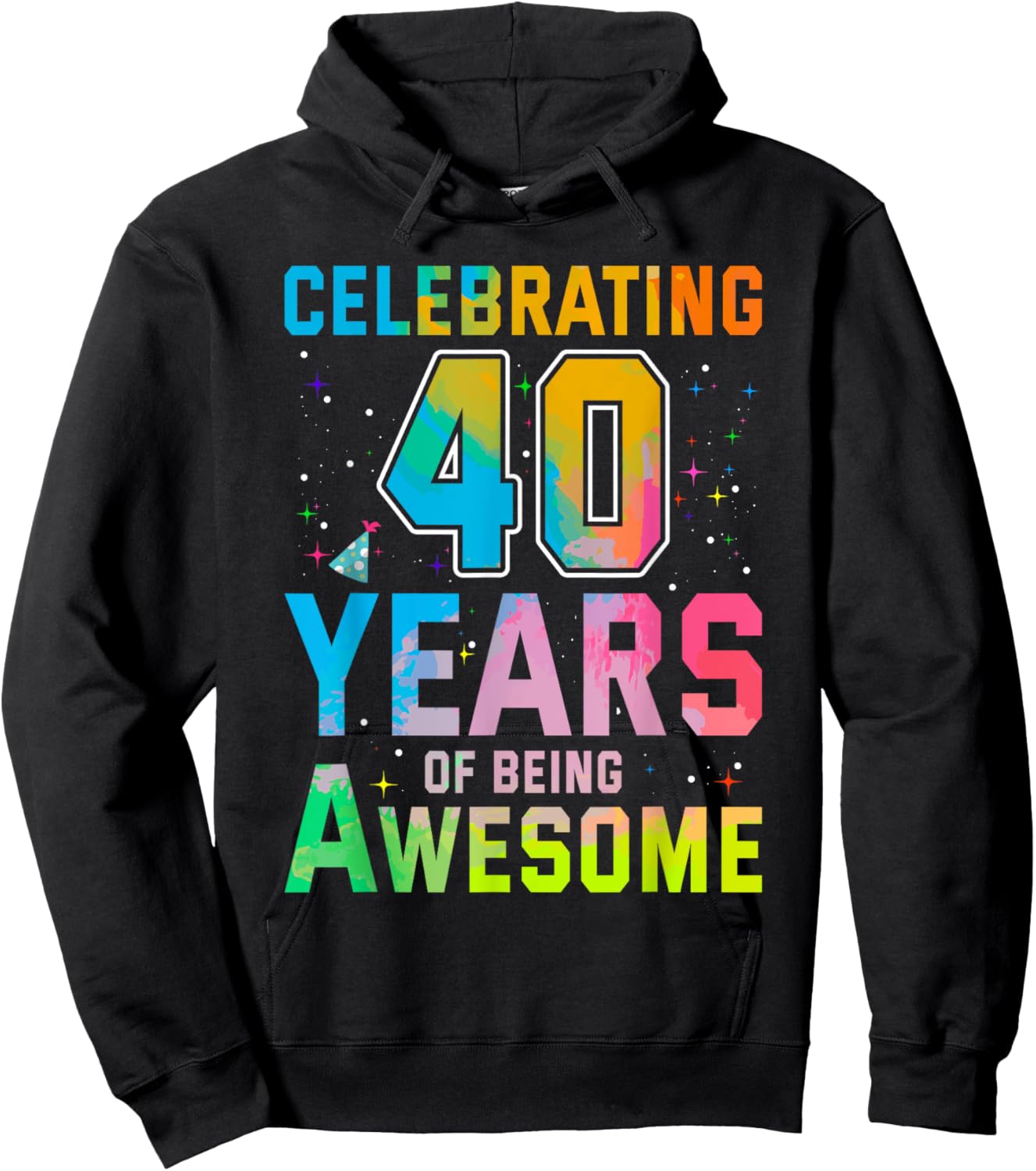 Celebrating 40 Year Of Being Awesome With Tie-dye Graphic Hoodie - Hoodie | Black