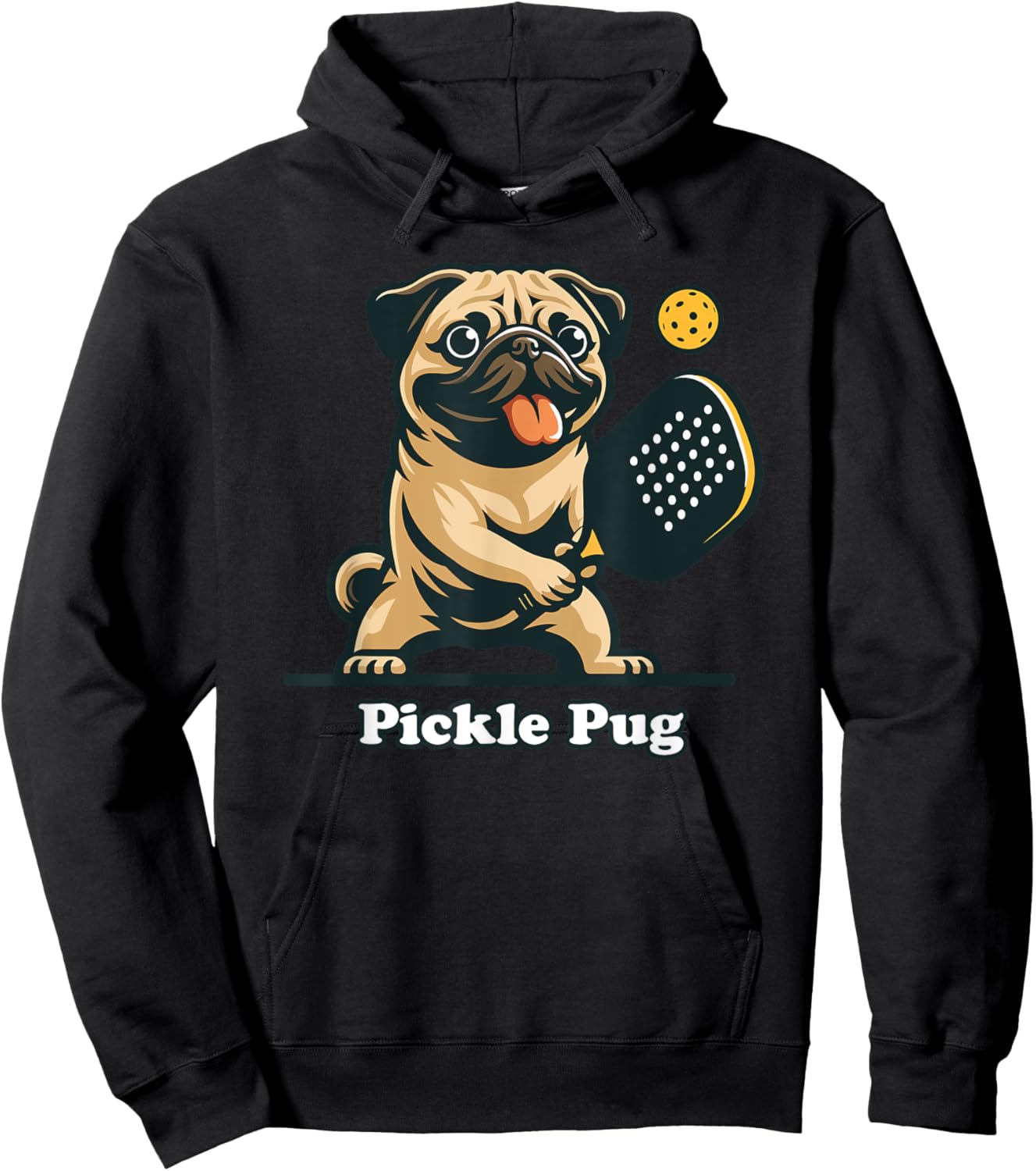 Pug Dad Pug Canine Playing Pickleball Funny Doggo Pickle Pug , Small, Grey Hoodie - Hoodie | Black