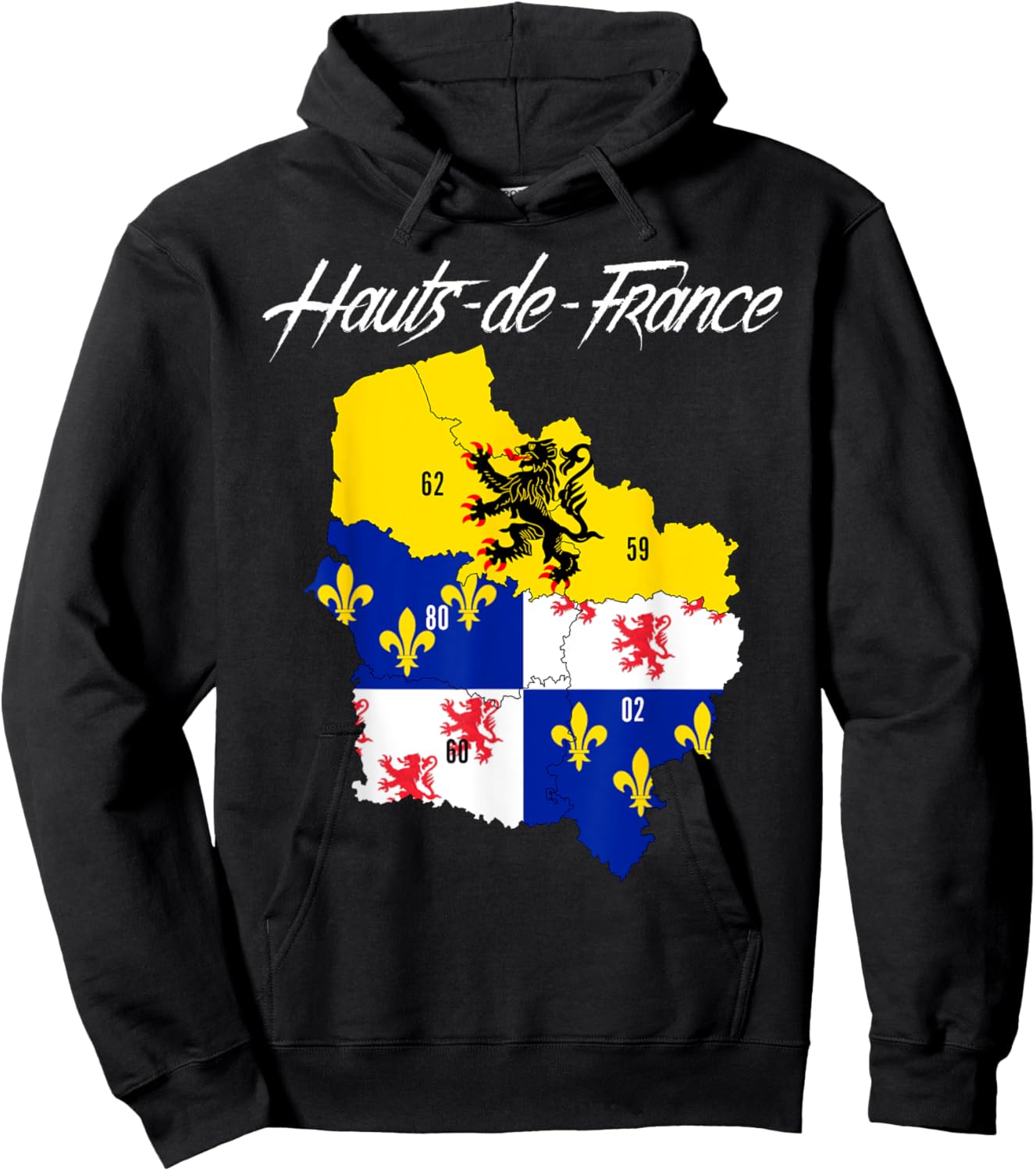 Map Flag of Hauts-de-France, French Region Hoodie - Hoodie | Black