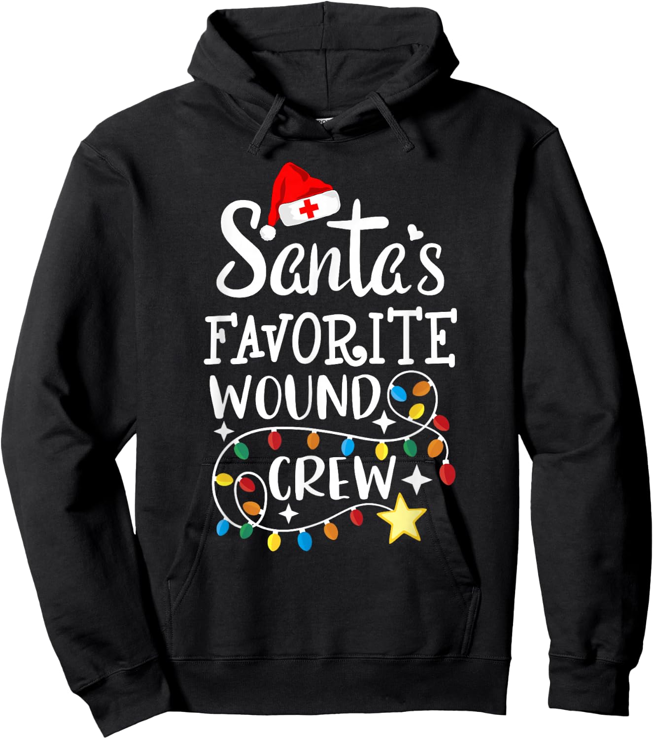 Santa's Favorite Wound Crew Christmas Wound Care Nurse Crew Hoodie - Hoodie | Black
