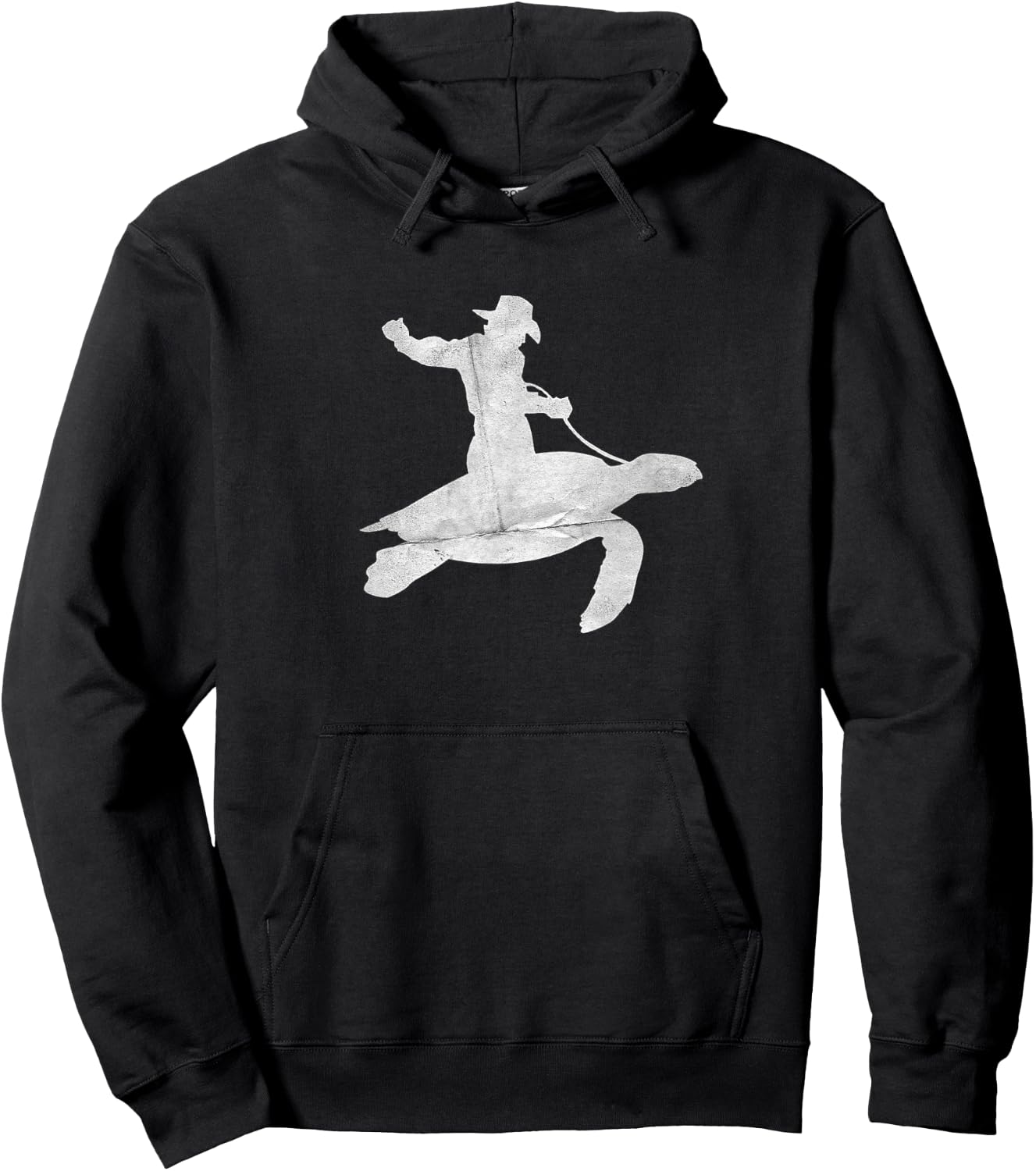 Cowboy Riding a Sea Turtle Distressed Hoodie - Hoodie | Black