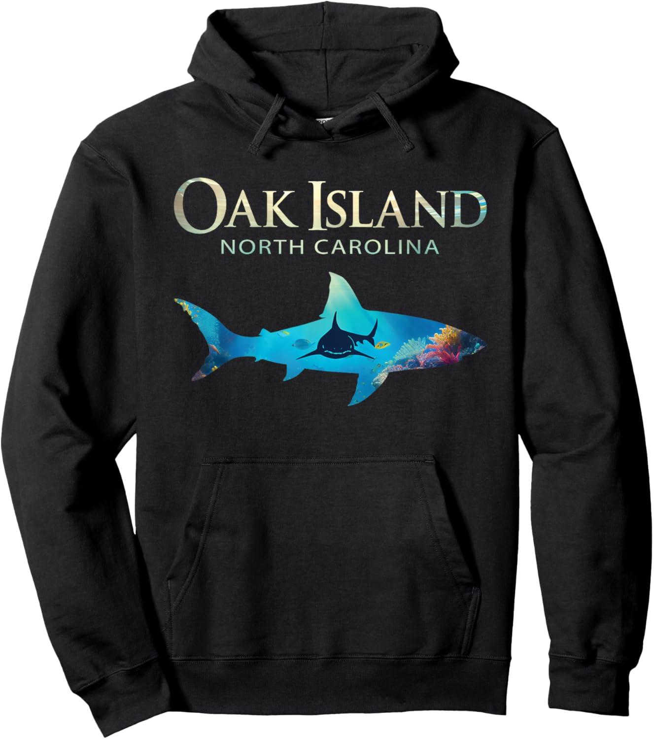 Oak Island Retro Oak Island Nc Shark Hoodie - Hoodie | Black