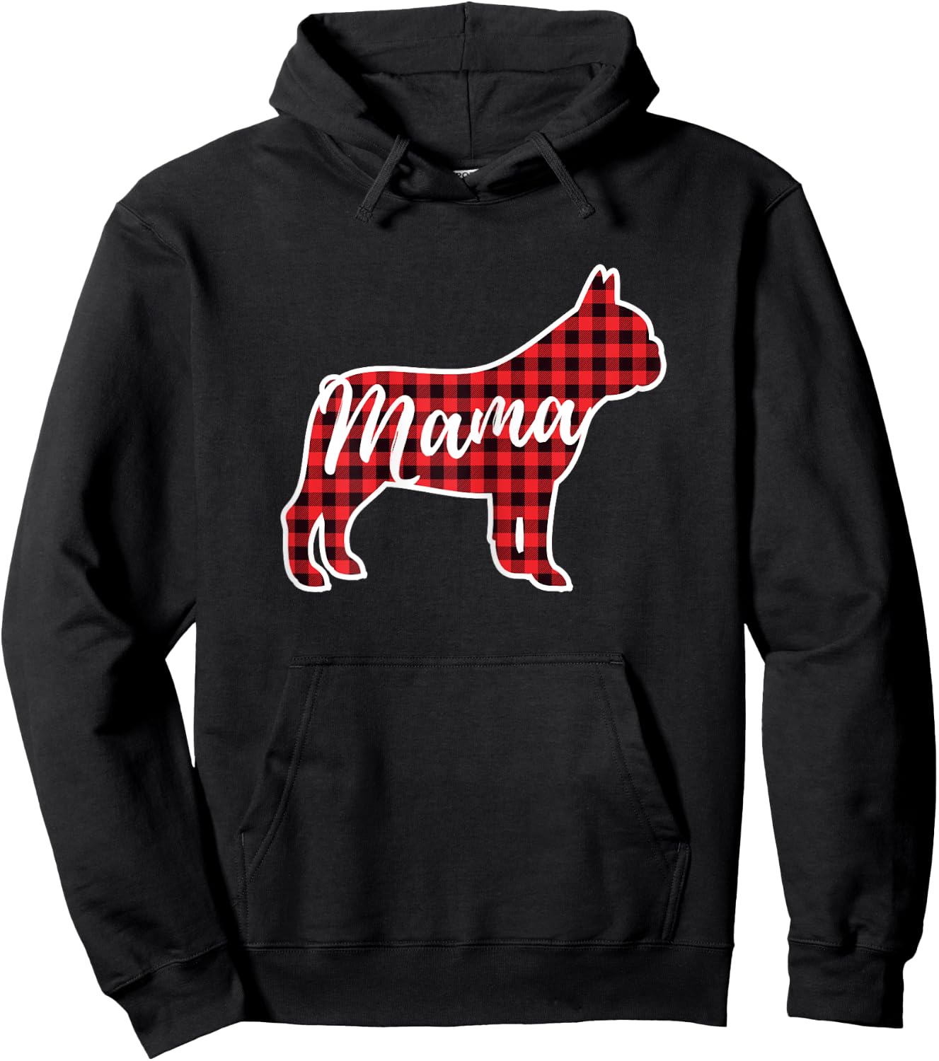 Red Plaid Mama French Bulldog Dog Mom Buffalo Pajama Shirt Hoodie - Hoodie | Black