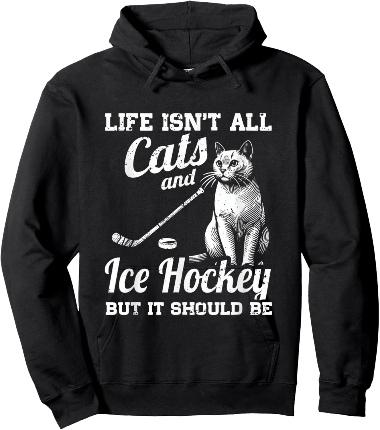 Life Isn't All Cats And Ice Hockey But It Should Be Hoodie - Hoodie | Black