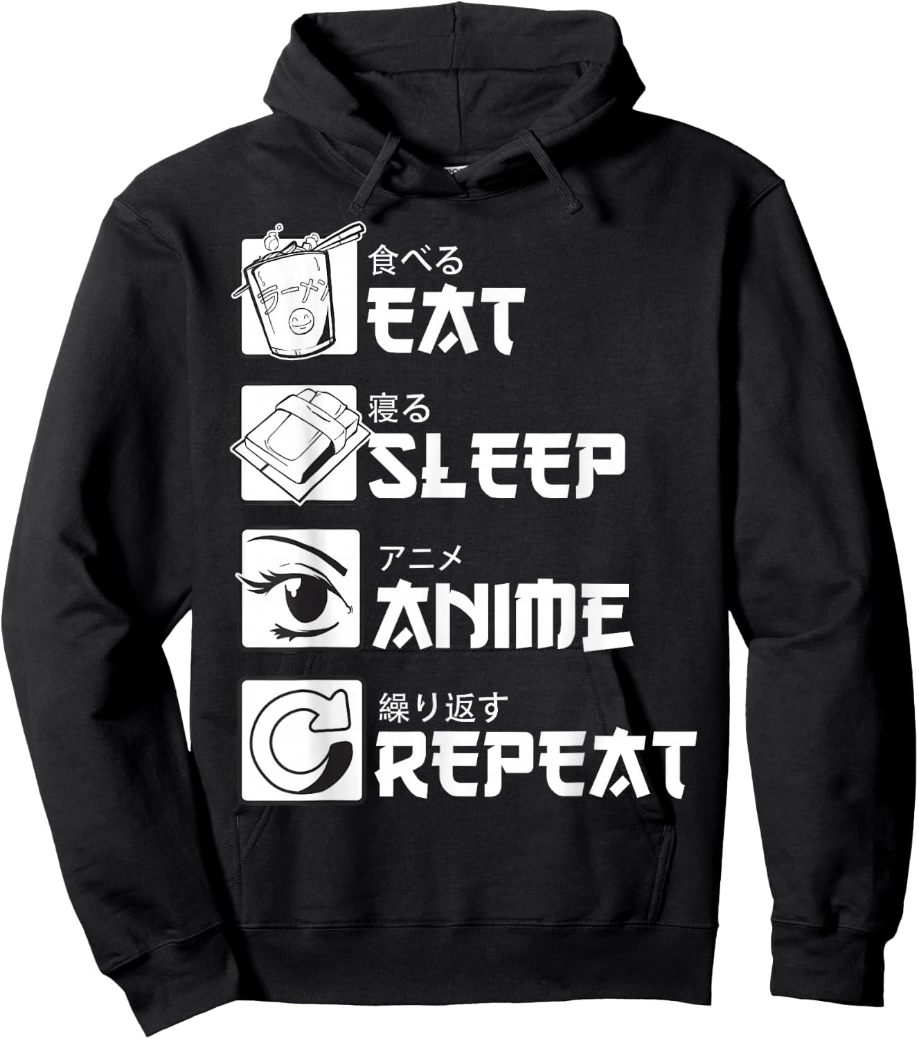 Eat Sleep Anime Repeat Manga Shirts Men Women Hoodie - Hoodie | Black