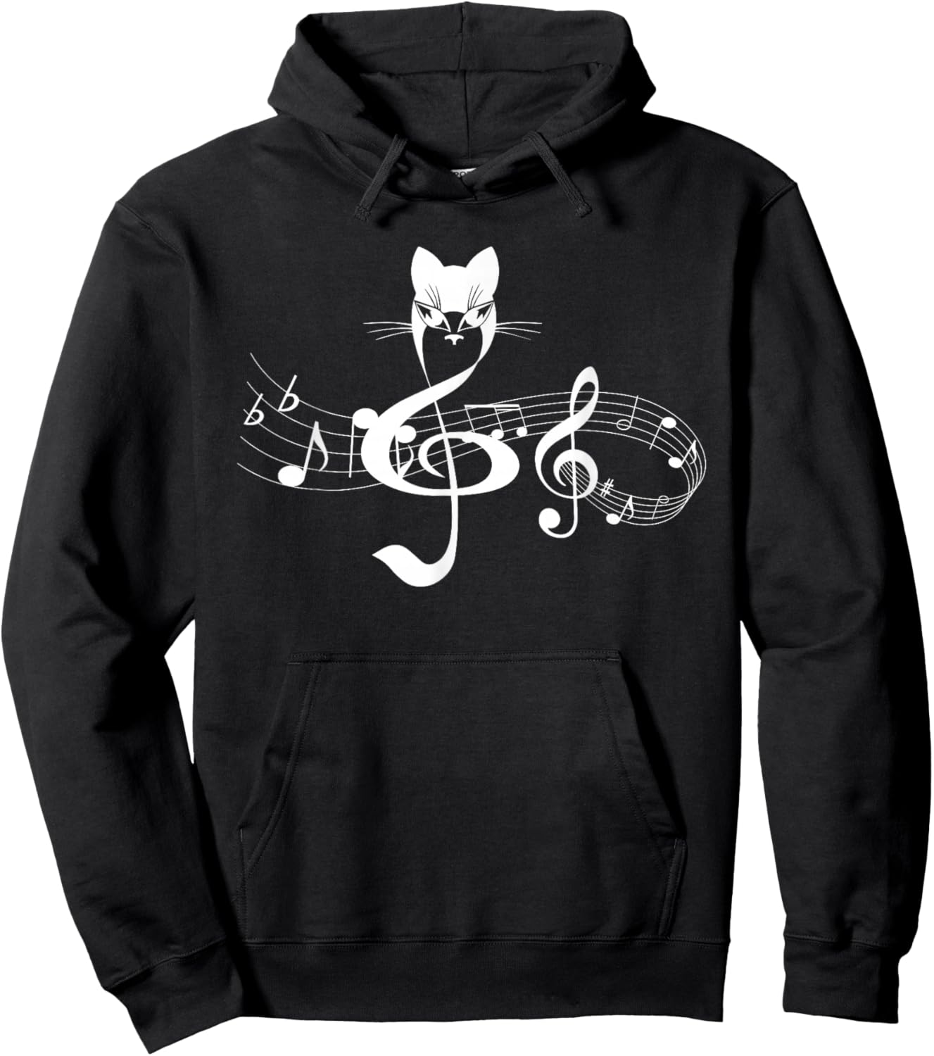 Music & Cats Lover Treble Clef Funny Cat Music Notes Hoodie - Hoodie | Black