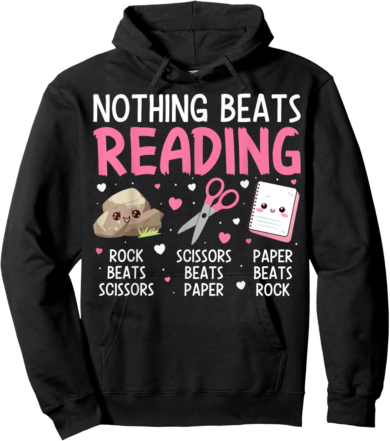 Rock Paper Scissors Vintage Nothing Beats Reading Hand Game Hoodie - Hoodie | Black