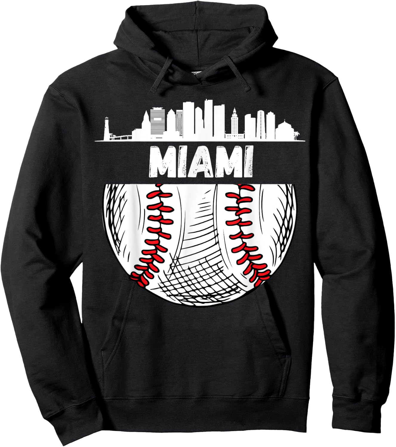 Vintage Miami Baseball Skyline Miami Baseball Hoodie - Hoodie | Black