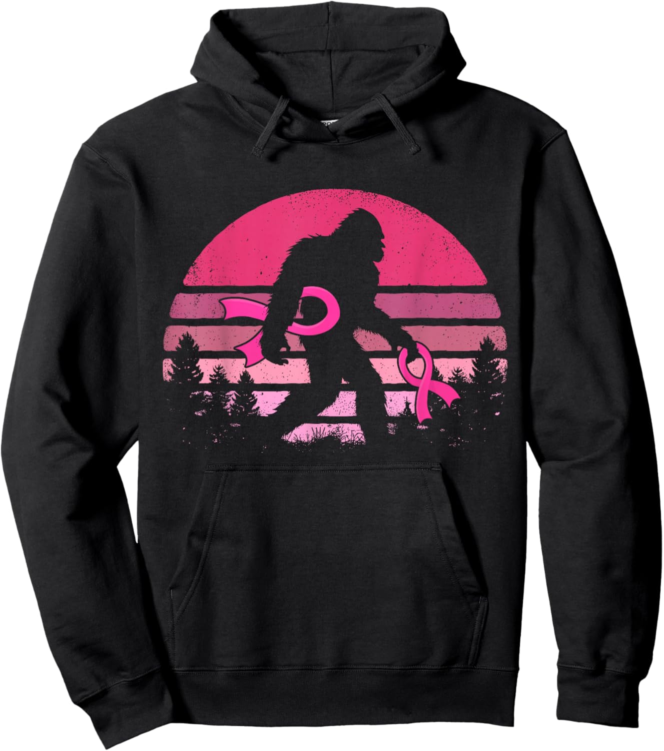 Sasquatch Pink Ribbon Funny Bigfoot Breast Cancer Awareness Hoodie - Hoodie | Black