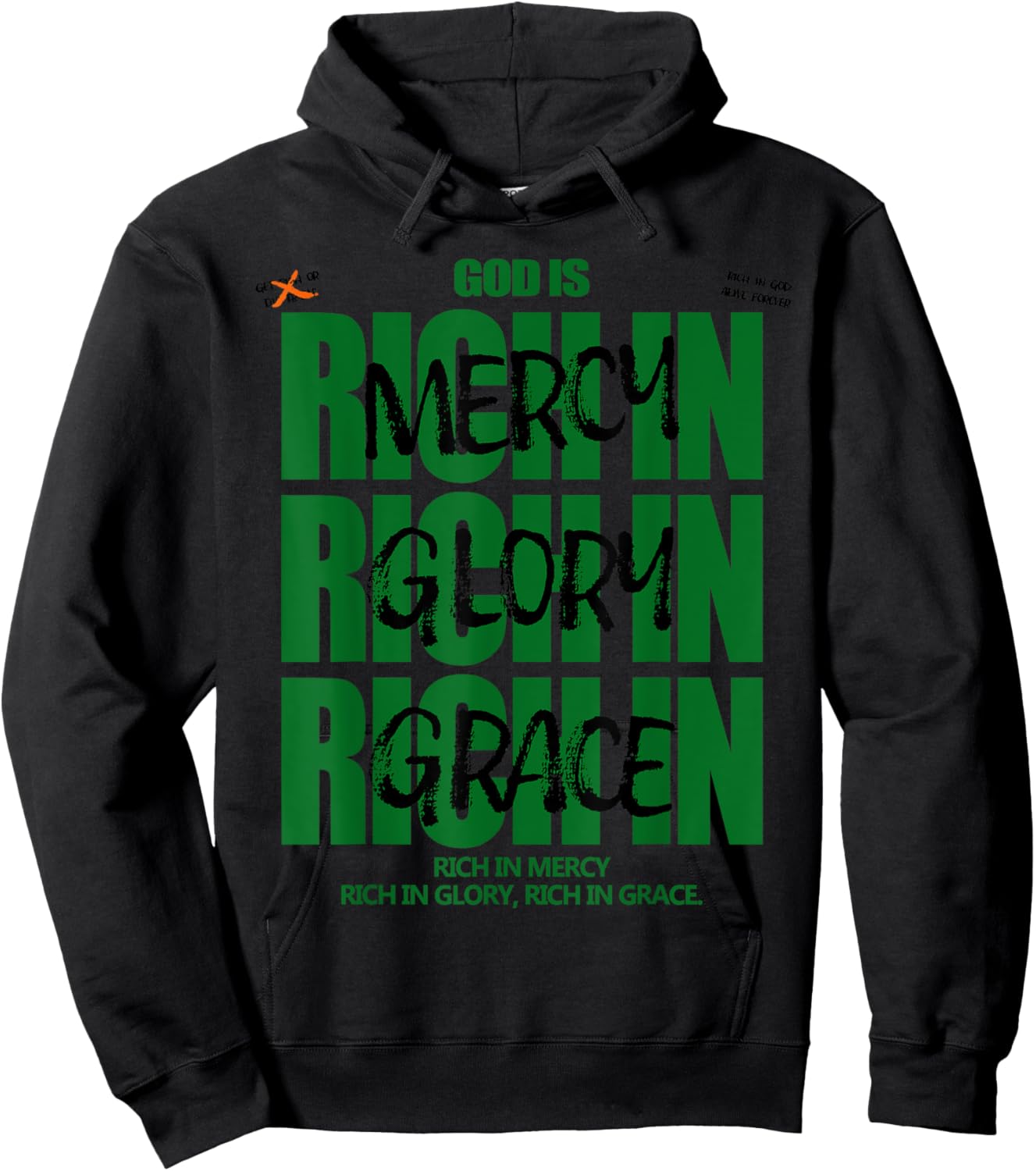 God Is Rich In Mercy Glory Grace Christian Modern Graphic Hoodie - Hoodie | Black