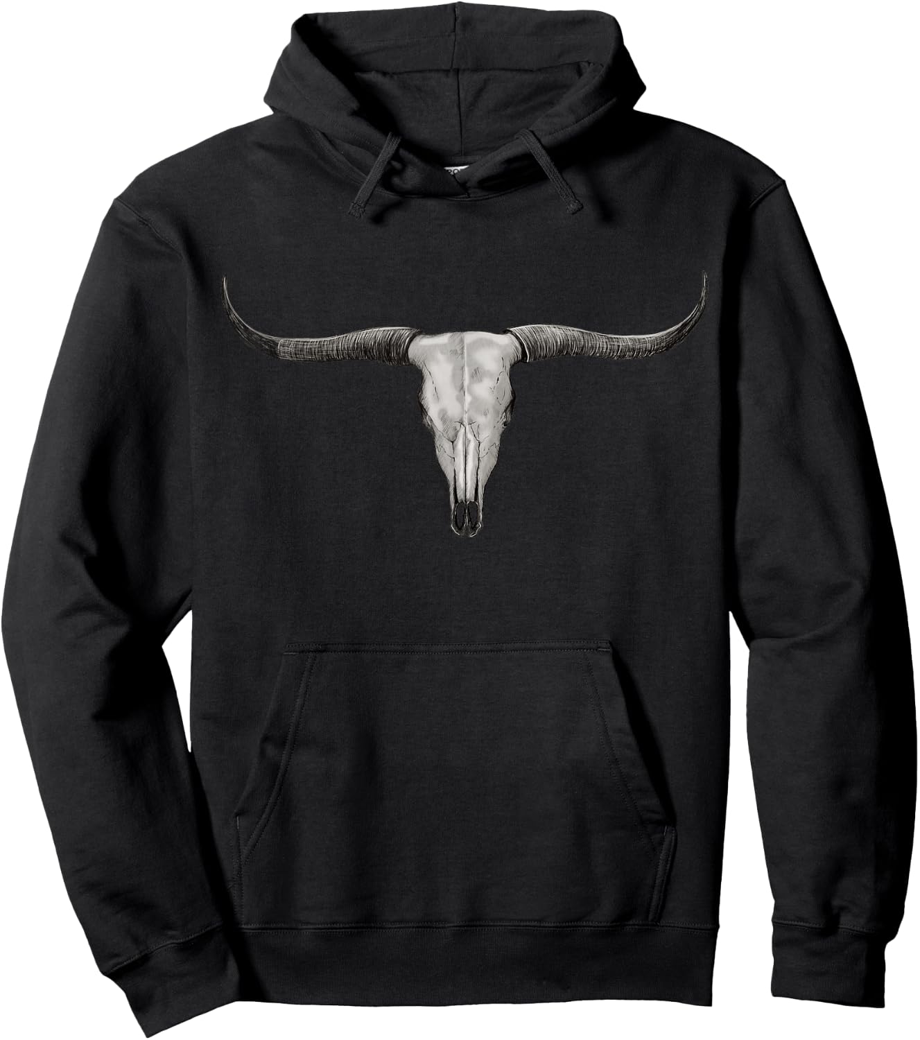 Longhorn Steer Bull Skull Cattle Ranch Farm Barn Art Hoodie - Hoodie | Black