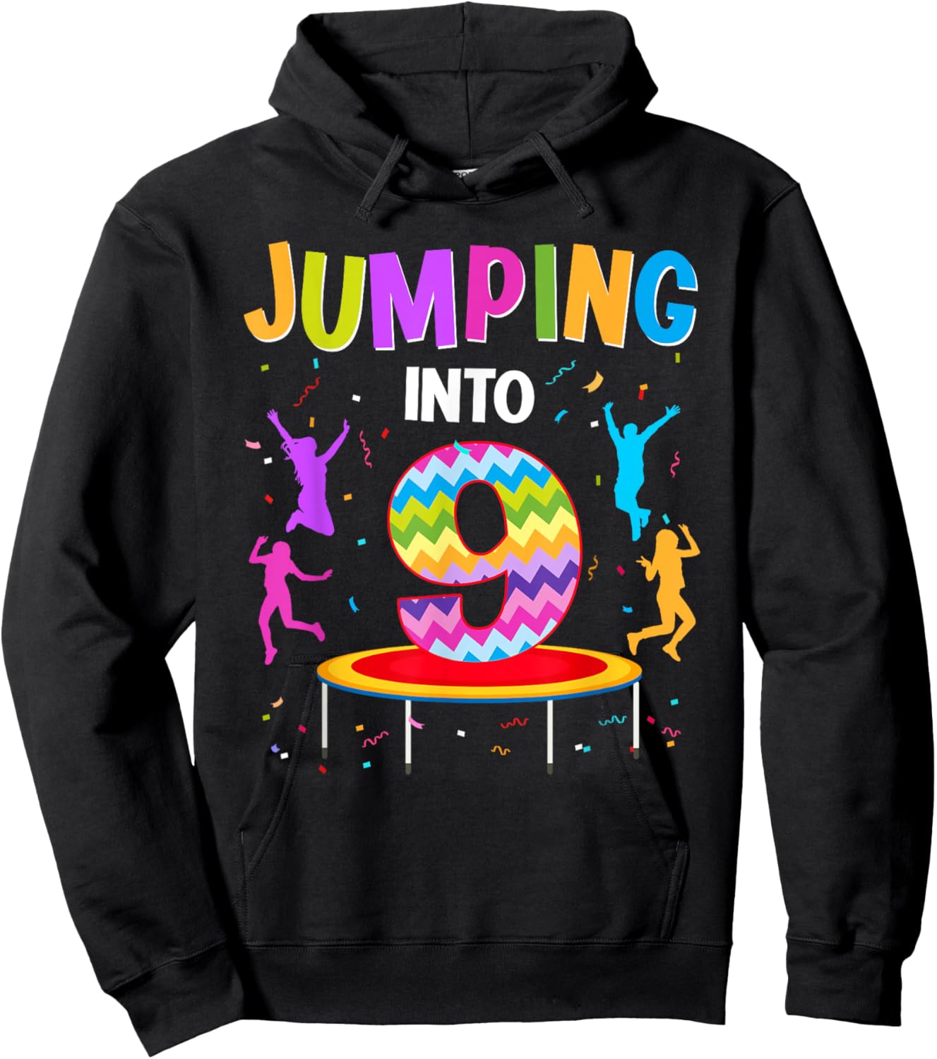 Jumping Into 9th Birthday Trampoline 9 Year Old Jumper Hoodie - Hoodie | Black