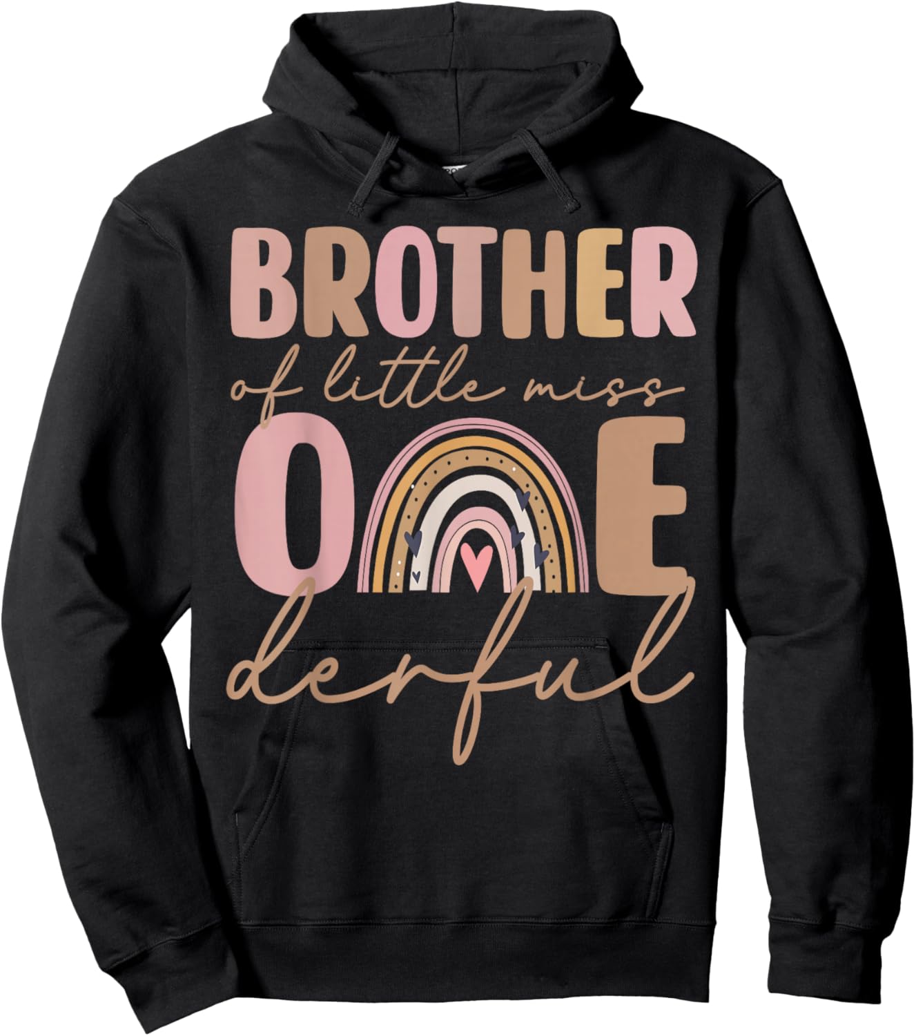 Brother of Little Miss Onederful First Birthday Boho Rainbow Hoodie - Hoodie | Black