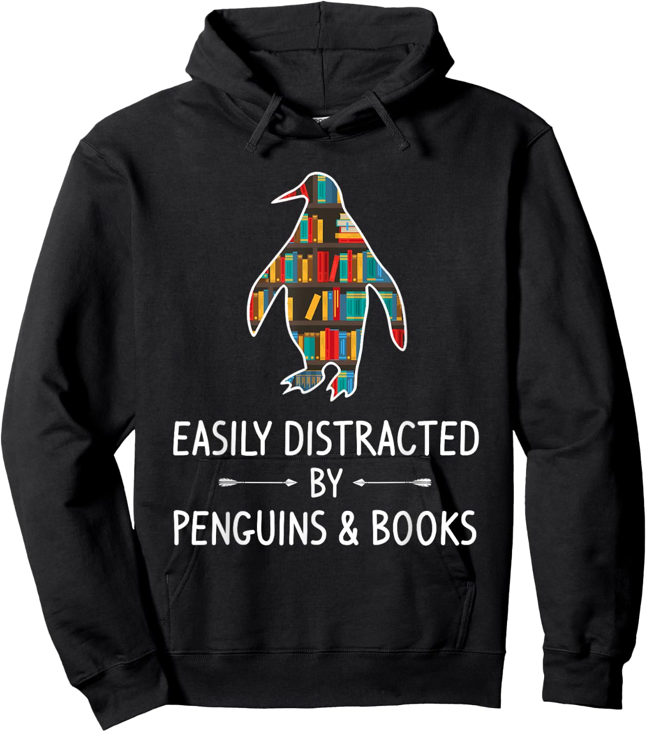 Easily Distracted By Penguins & Books Lover Gift Bird Animal Hoodie - Hoodie | Black