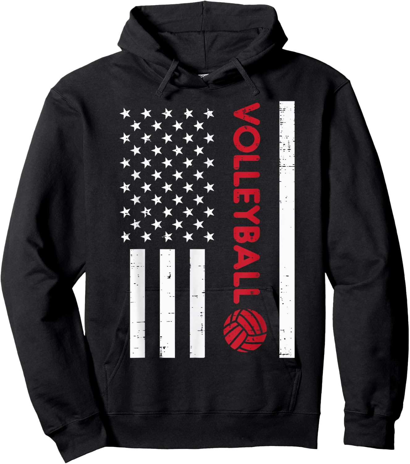 US Flag Red Volleyball Vintage Patriotic Men Women Kids Hoodie - Hoodie | Black