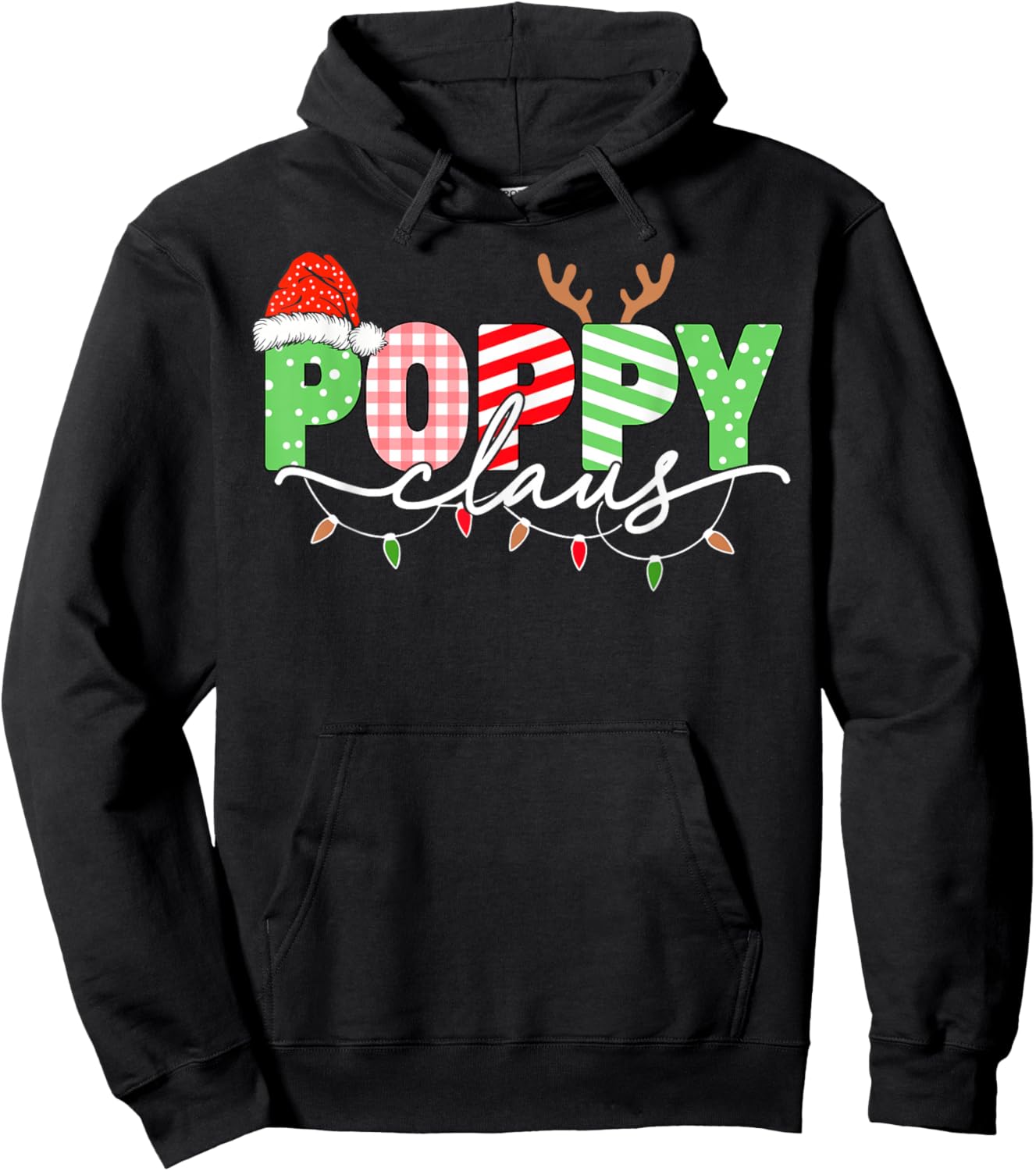 Poppy Claus Christmas Lights Santa Hat Family Matching Hoodie - Hoodie | Black