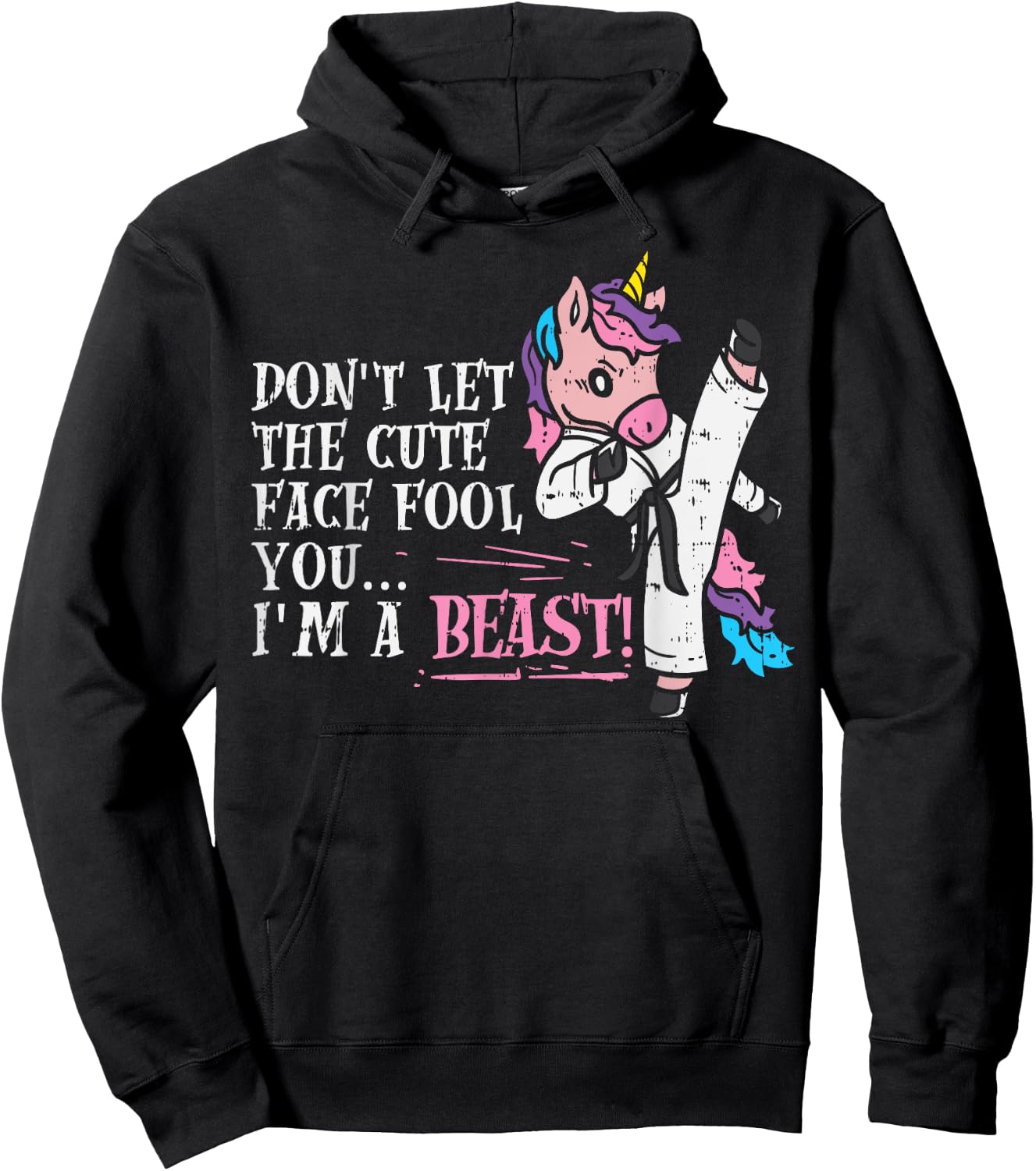 Karate Unicorn Cute Face Beast Taekwondo Martial Arts Women Hoodie - Hoodie | Black