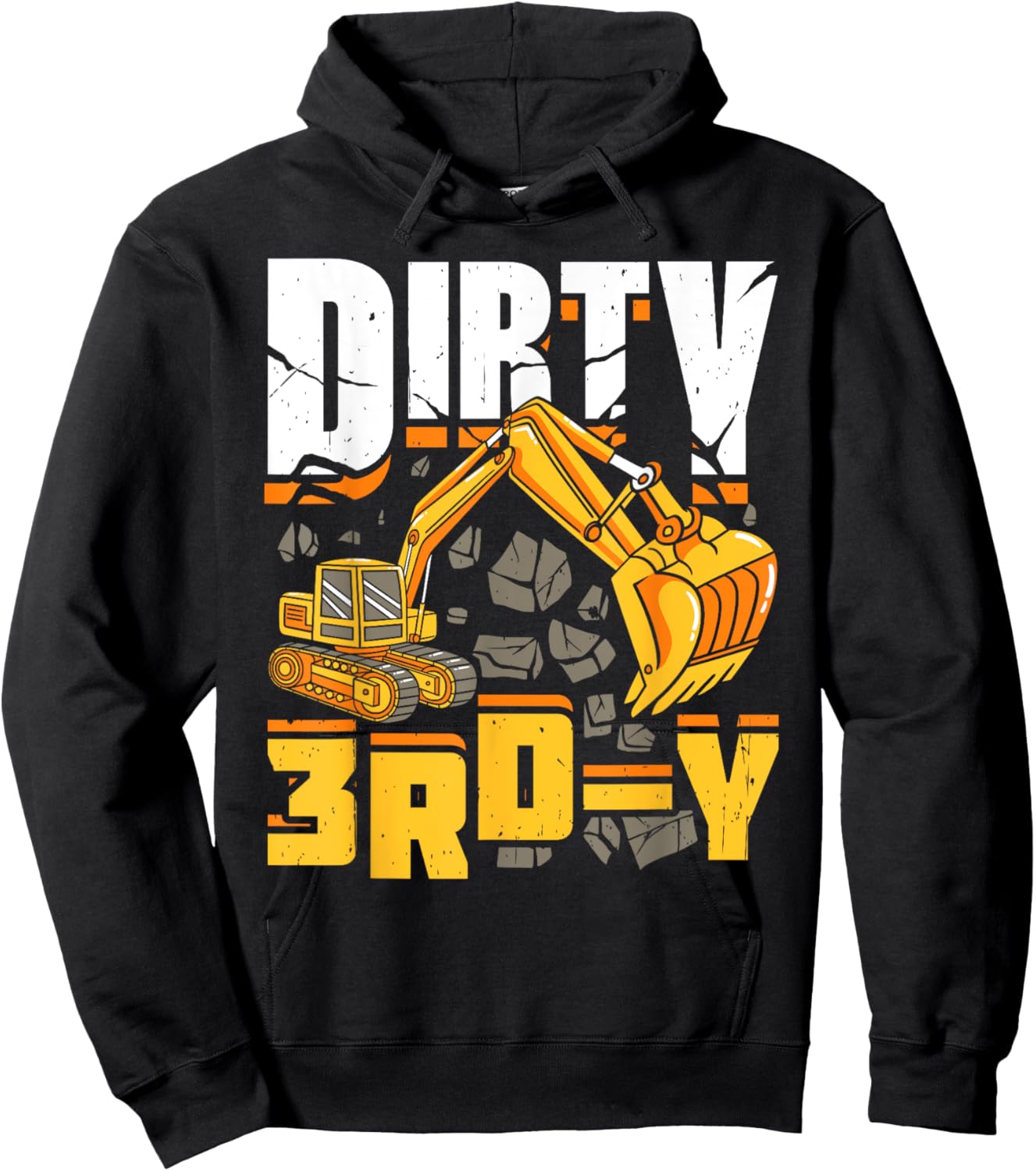 Construction 3rd Birthday Boy Dirty 3rd-Y Excavator Funny Hoodie - Hoodie | Black