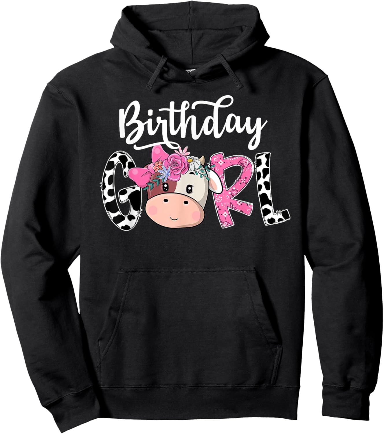 Birthday Girl Shirt Cow Farm Family Party Hoodie - Hoodie | Black