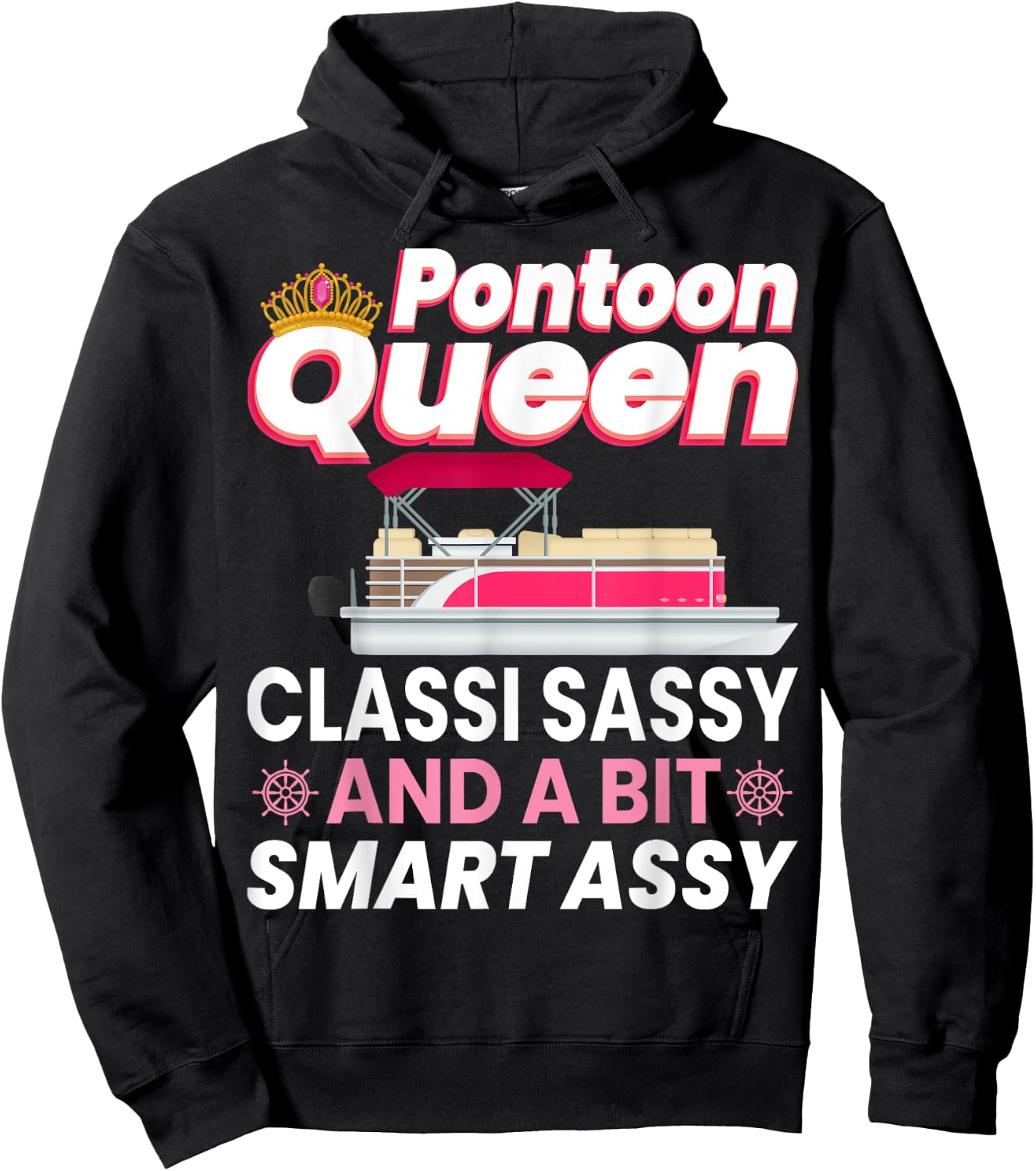 Pontoon Queen Gift Pontoon Boating Mom Women Girl Lover Hoodie - Hoodie | Black