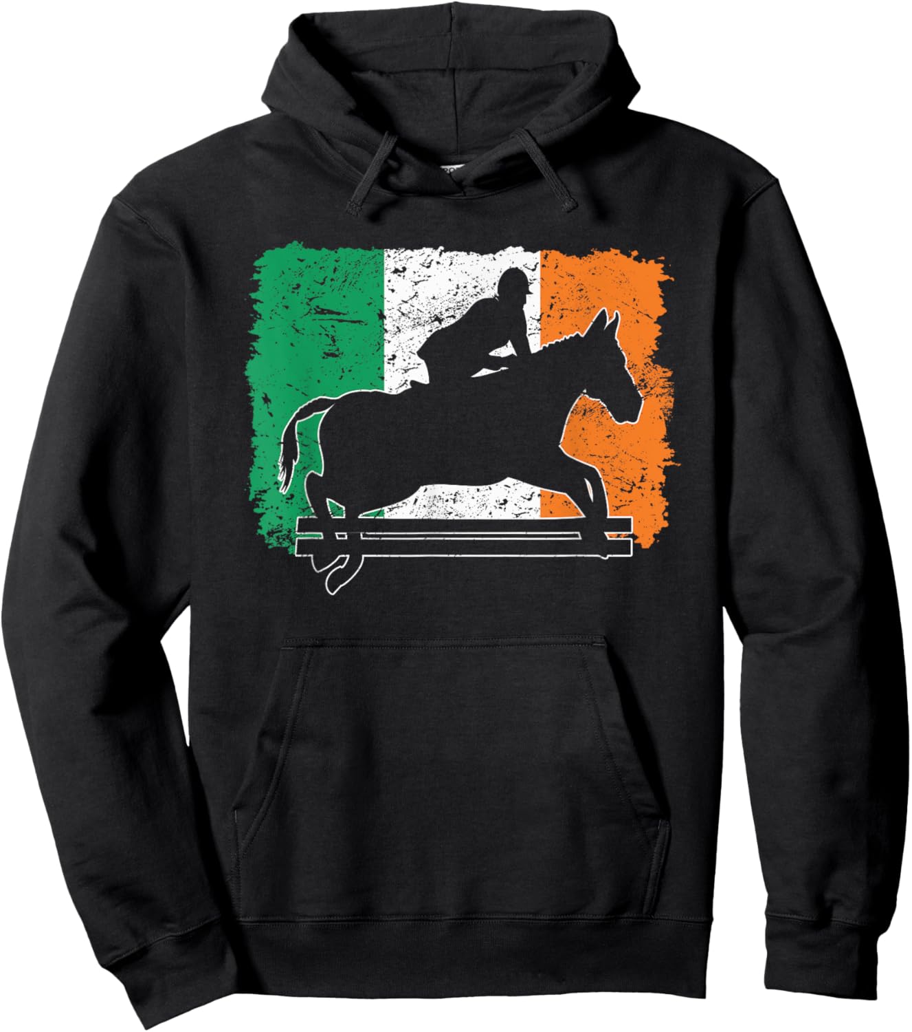 Ireland Flag Vintage Irish Flag Horse Jumping Equestrian Hoodie - Hoodie | Black