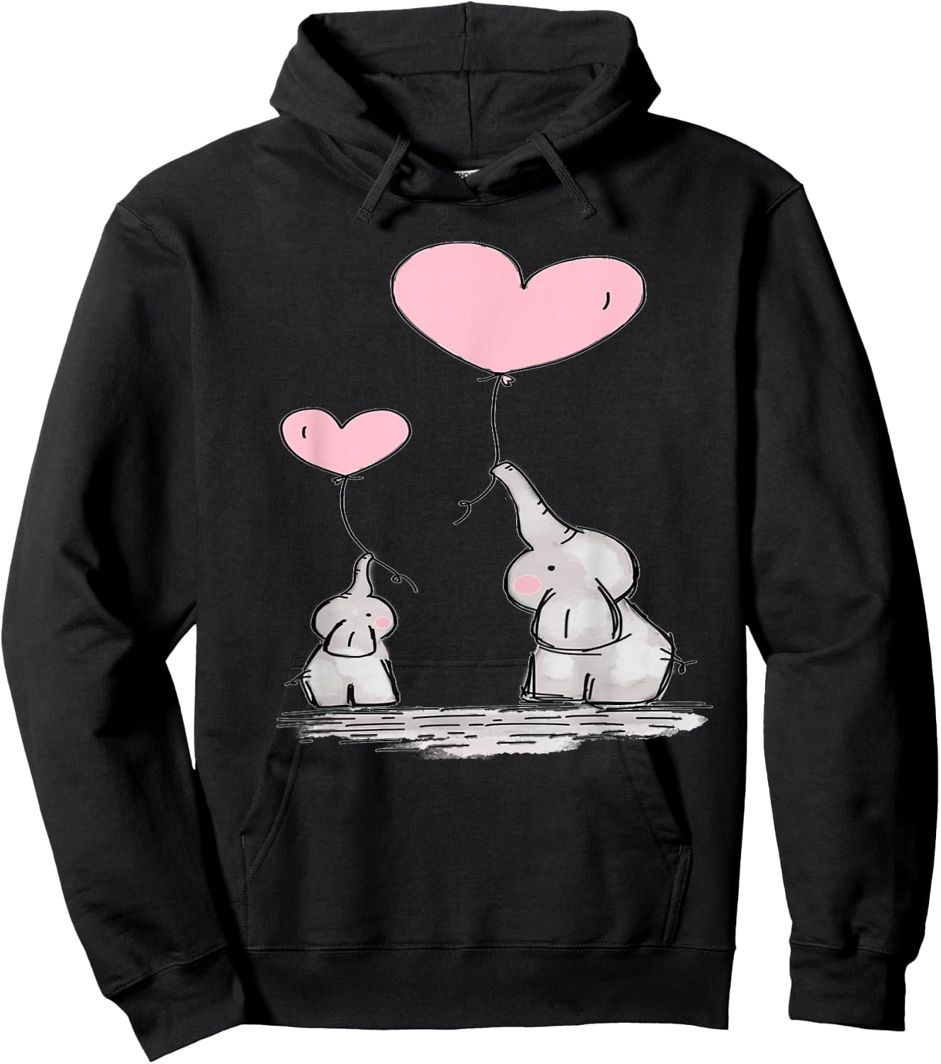 Cute Mom Baby Elephant Pink Heart Balloons Hoodie - Hoodie | Black