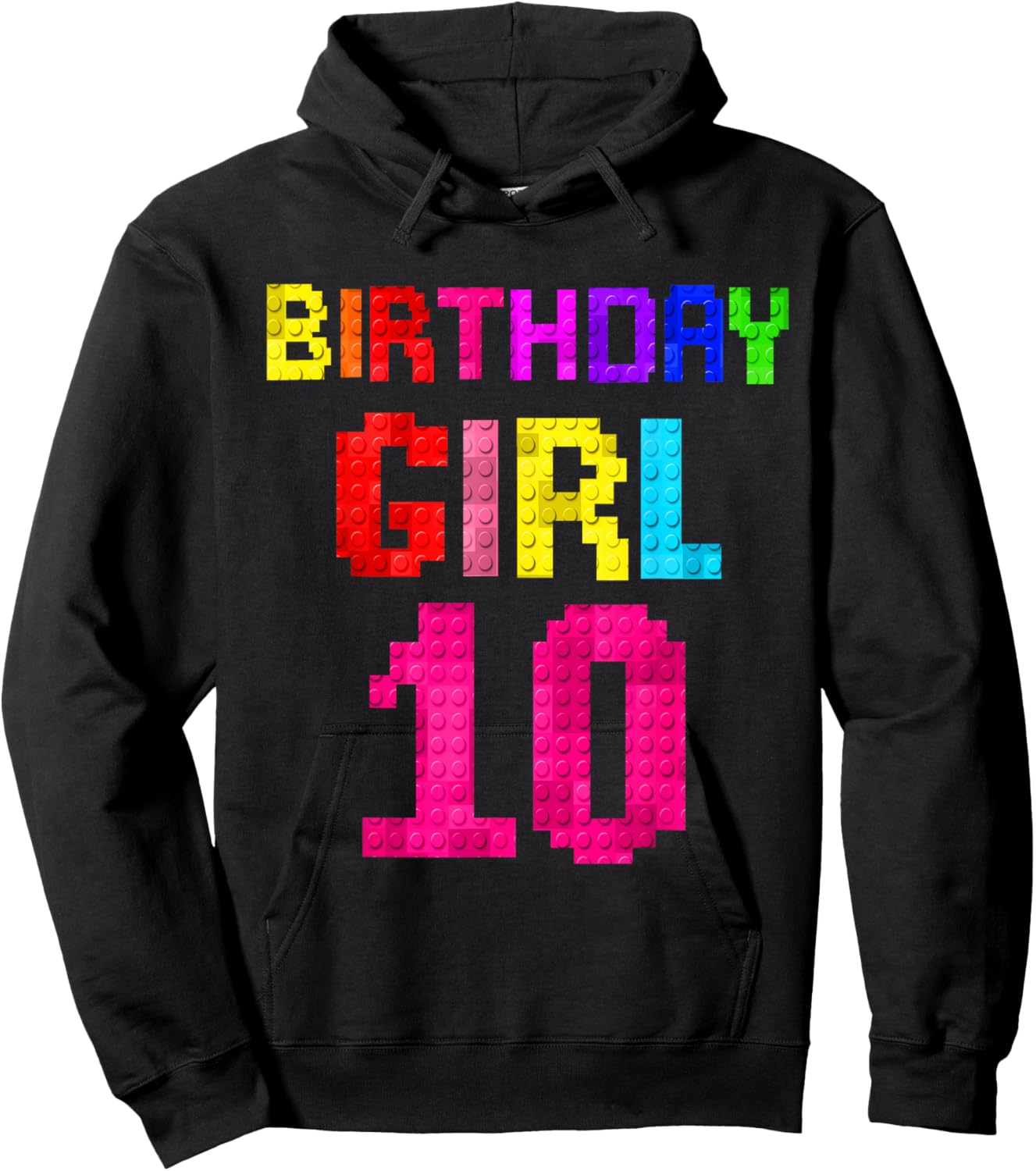Kids 10th Birthday Girl 10 Years Old Building Blocks Builder Hoodie - Hoodie | Black