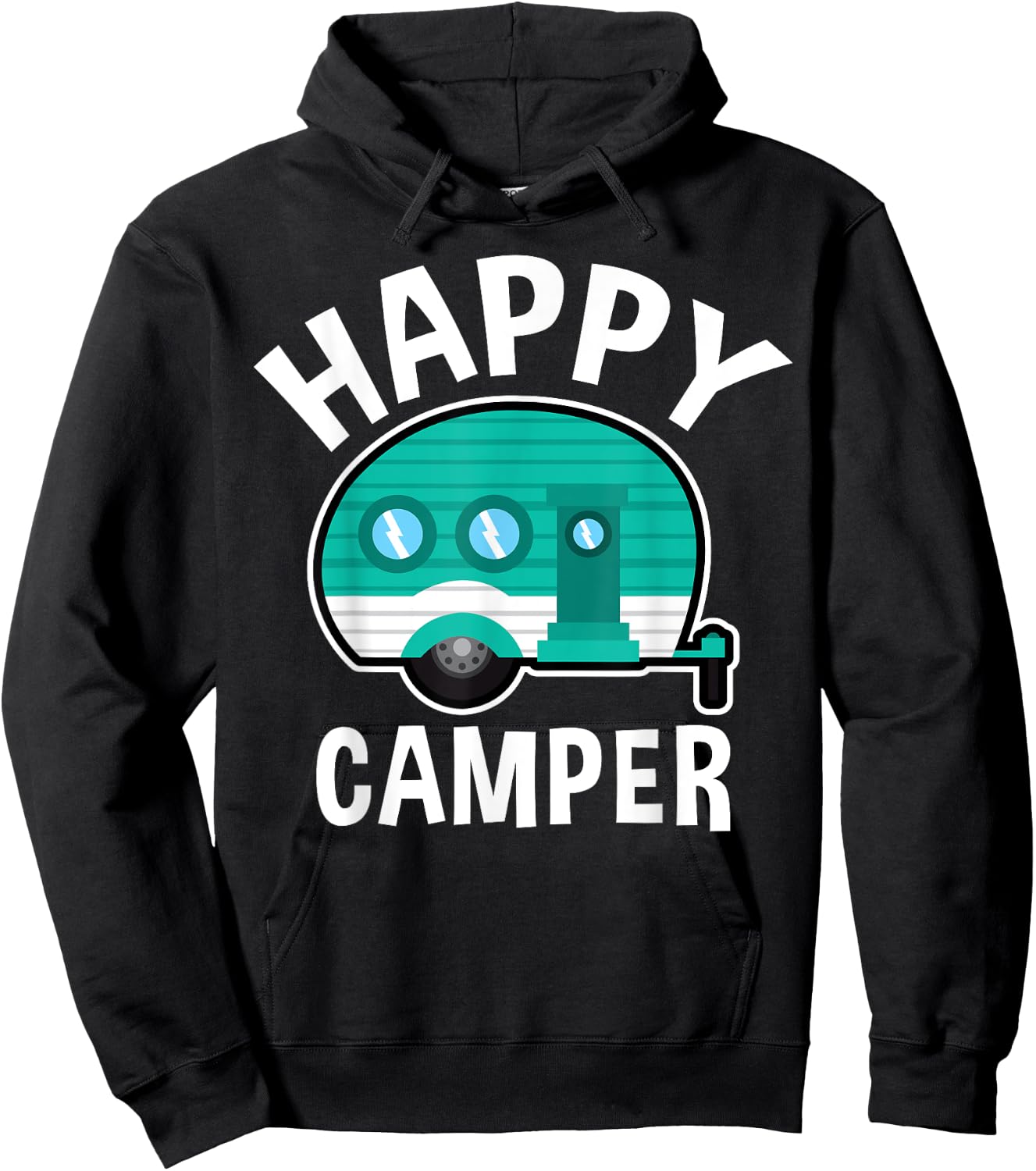 Happy Camper Camping Car Caravan Funny Vacation Hoodie - Hoodie | Black