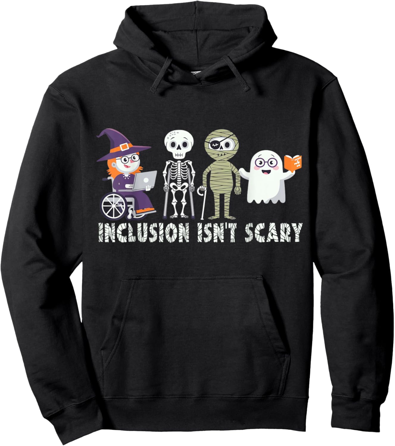 Inclusion Isn't Scary Mummy Boo Ghost Halloween Hoodie - Hoodie | Black
