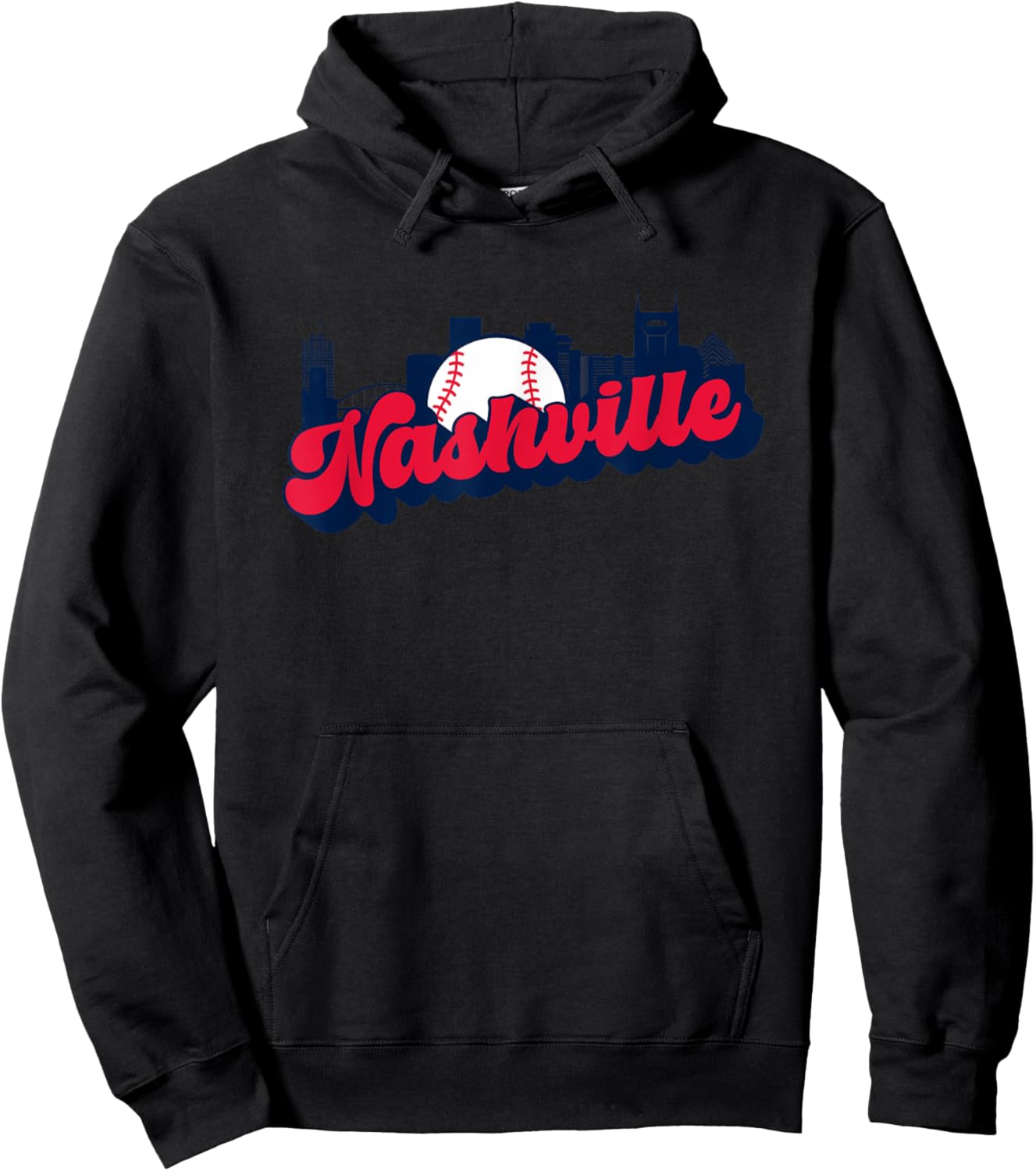 Nashville Baseball Vintage City Skyline Retro Baseball Lover Hoodie - Hoodie | Black