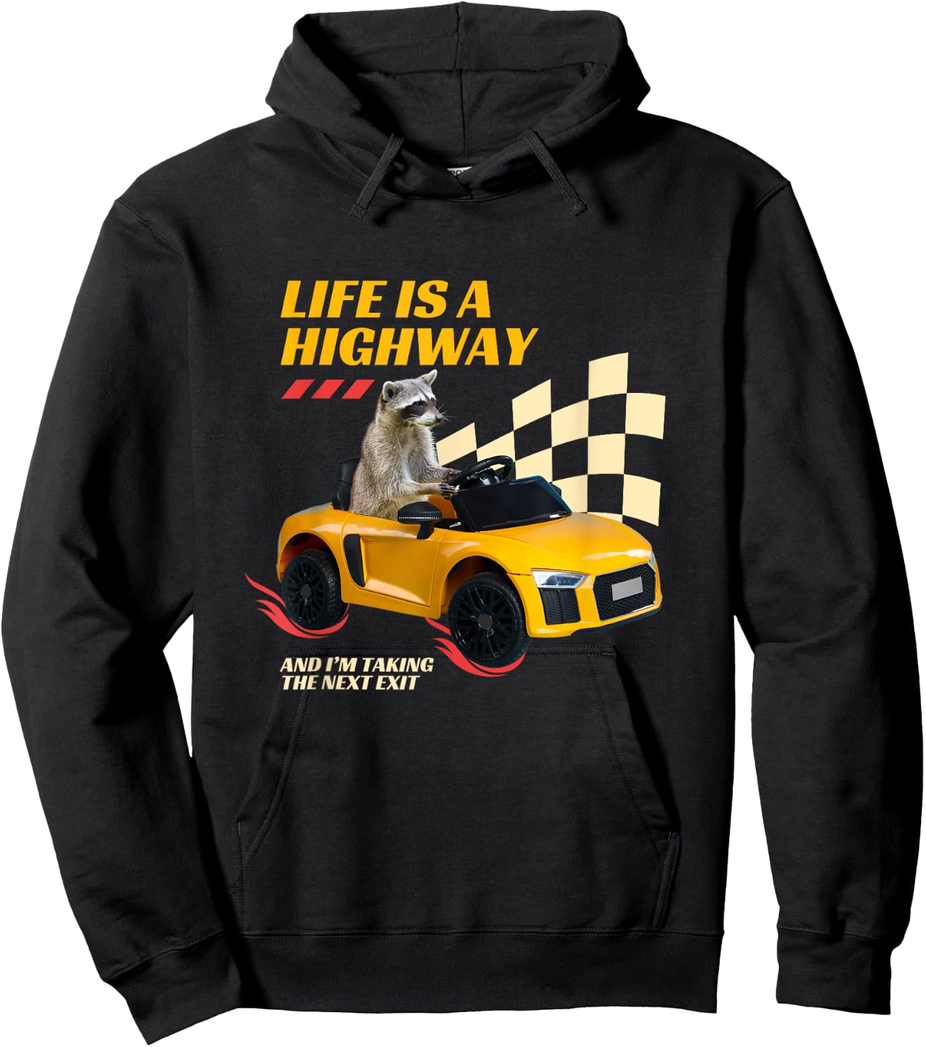 Life Is A Highway And I’m Taking The Next Exit Funny Raccoon Hoodie - Hoodie | Black
