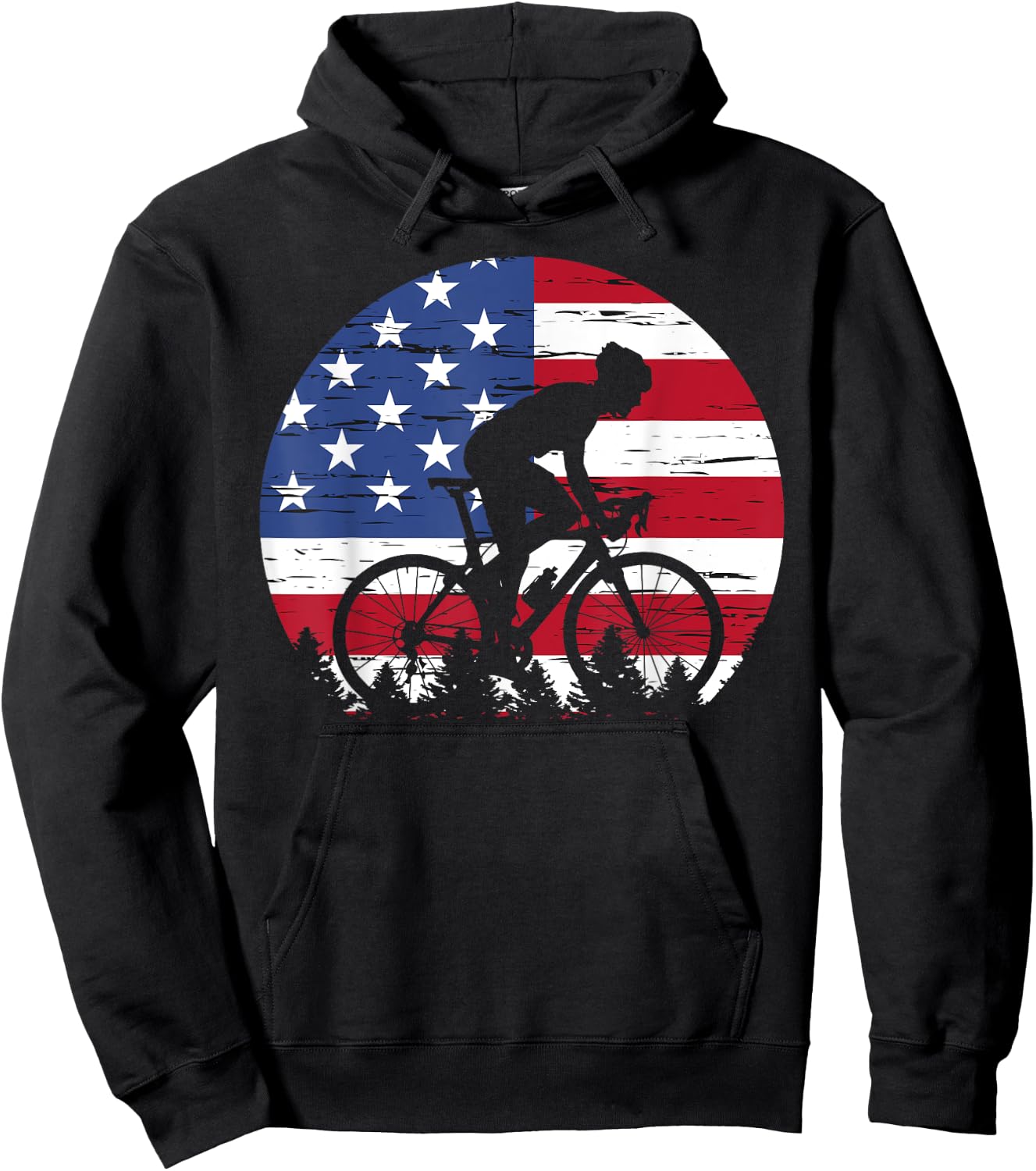 American Flag Bicycle Cycling 4th Of July Patriotic Hoodie - Hoodie | Black